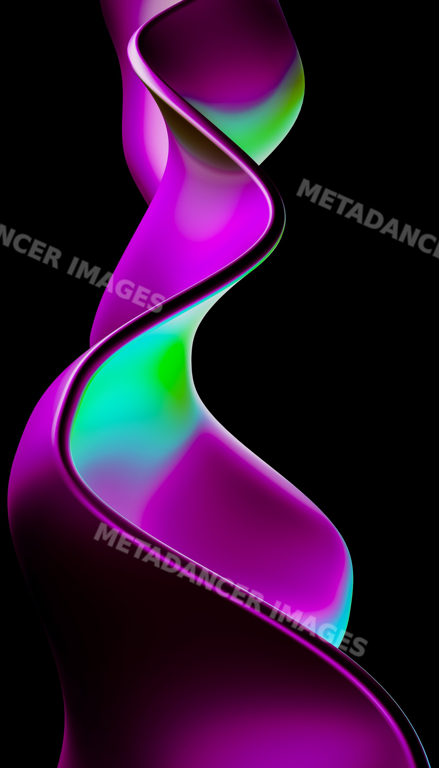Abstract flowing purple and green ribbon digital illustration