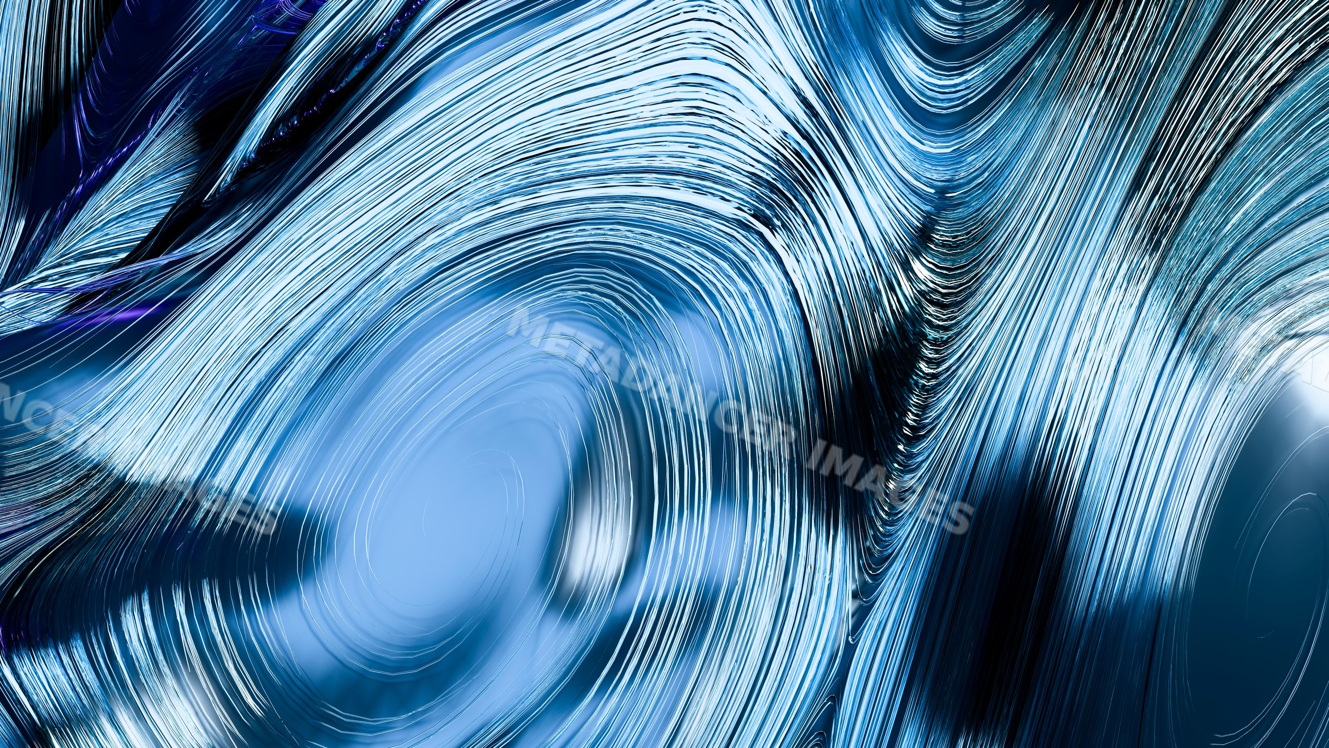 Abstract metallic blue swirling pattern with reflective curves