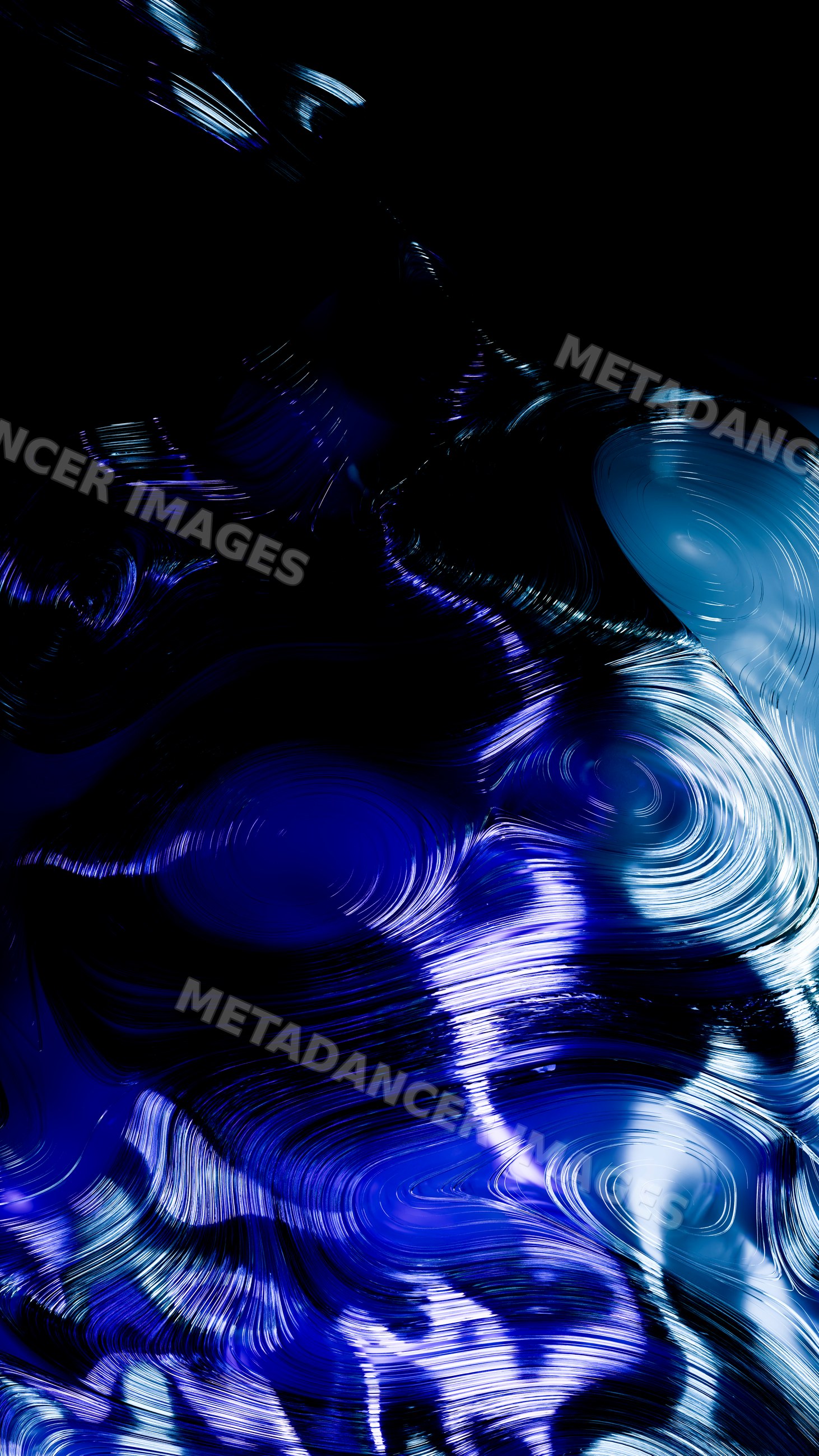 Abstract flowing glossy blue and black digital artwork