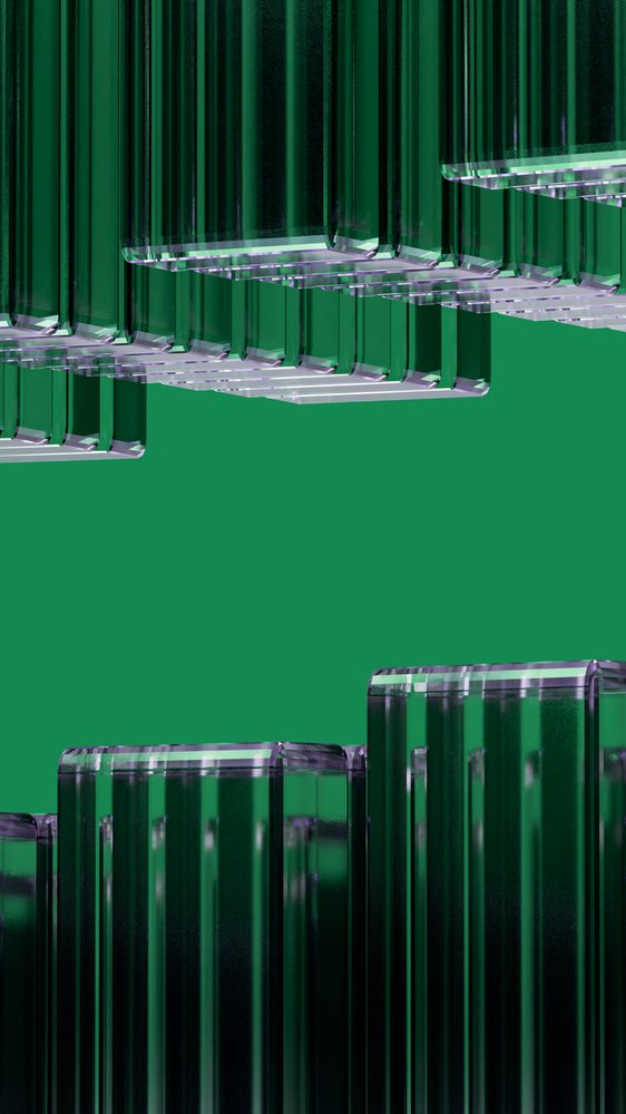 Stacked transparent glass blocks with green background
