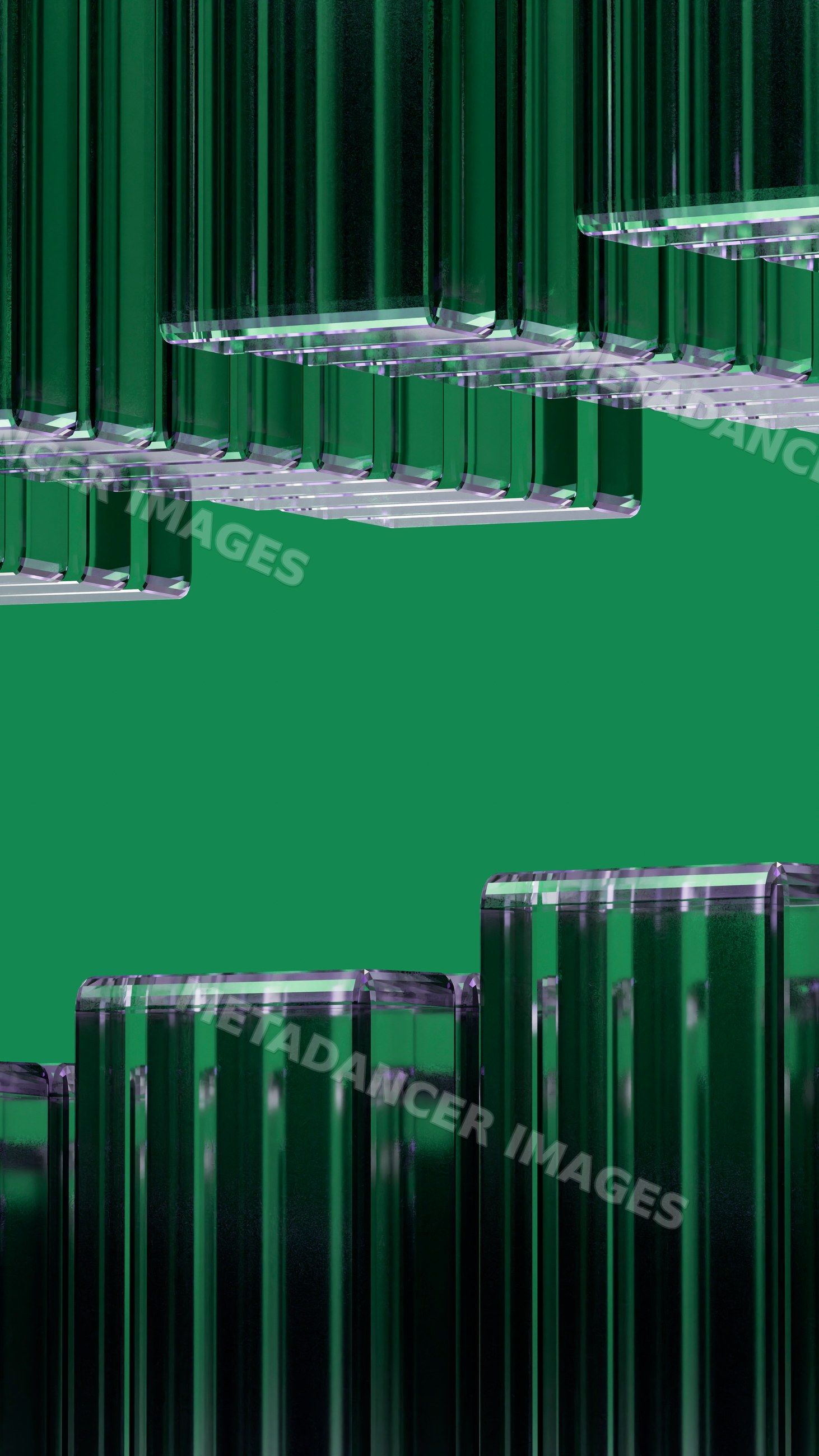 Stacked transparent glass blocks with green background