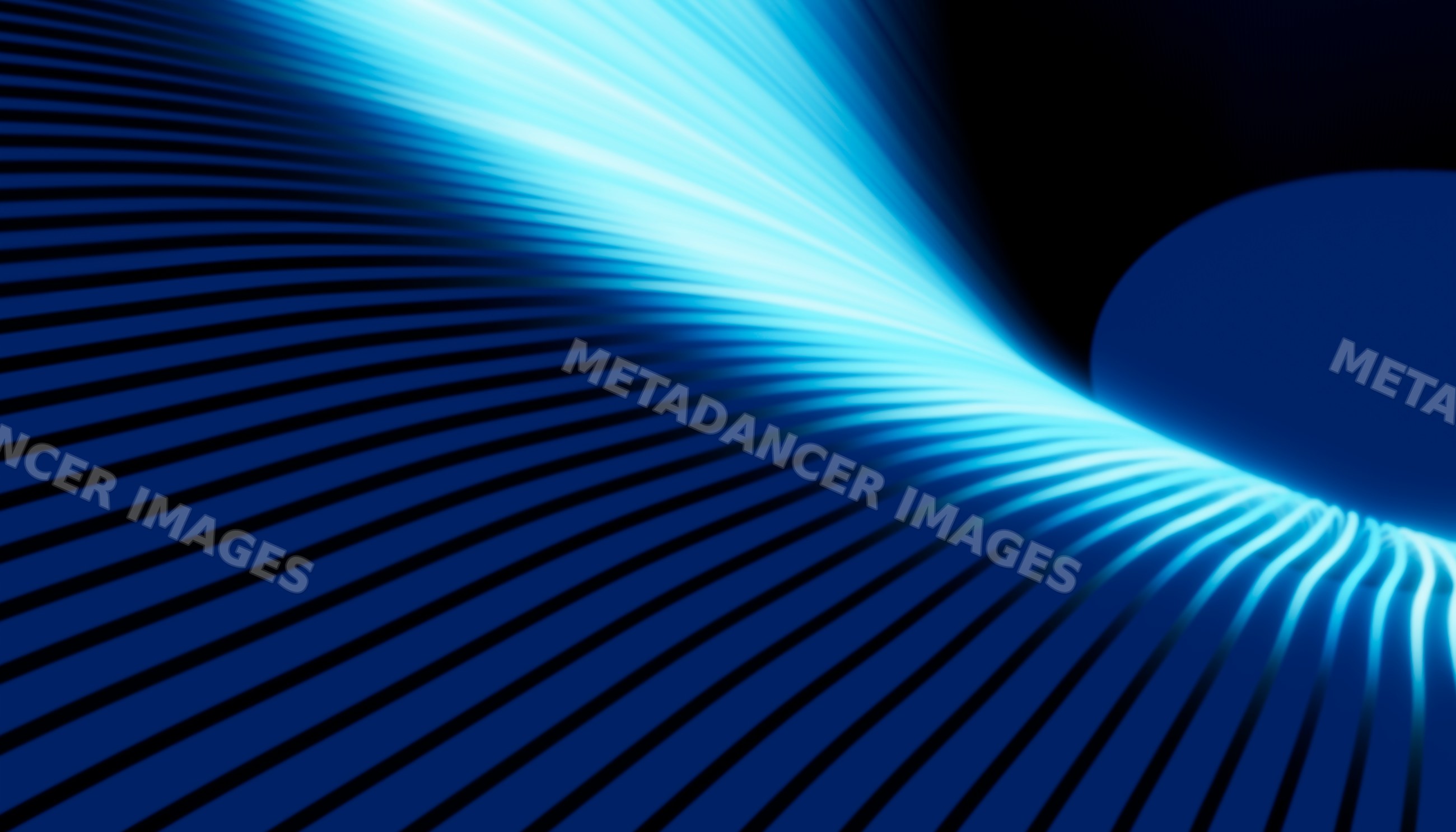 Blue glowing abstract curve with linear light streaks on dark