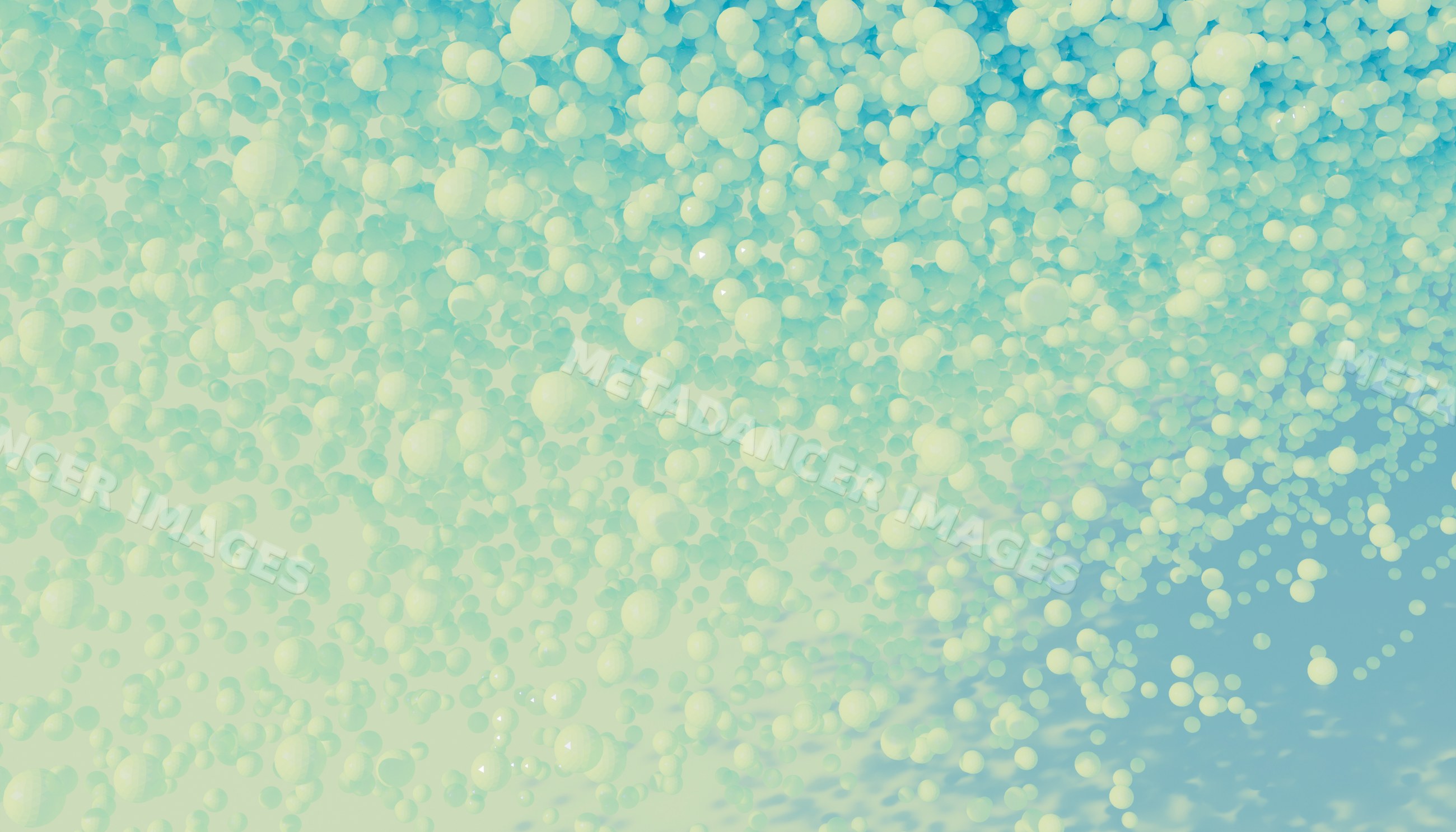 A dense cluster of floating white spheres forming an abstract pattern