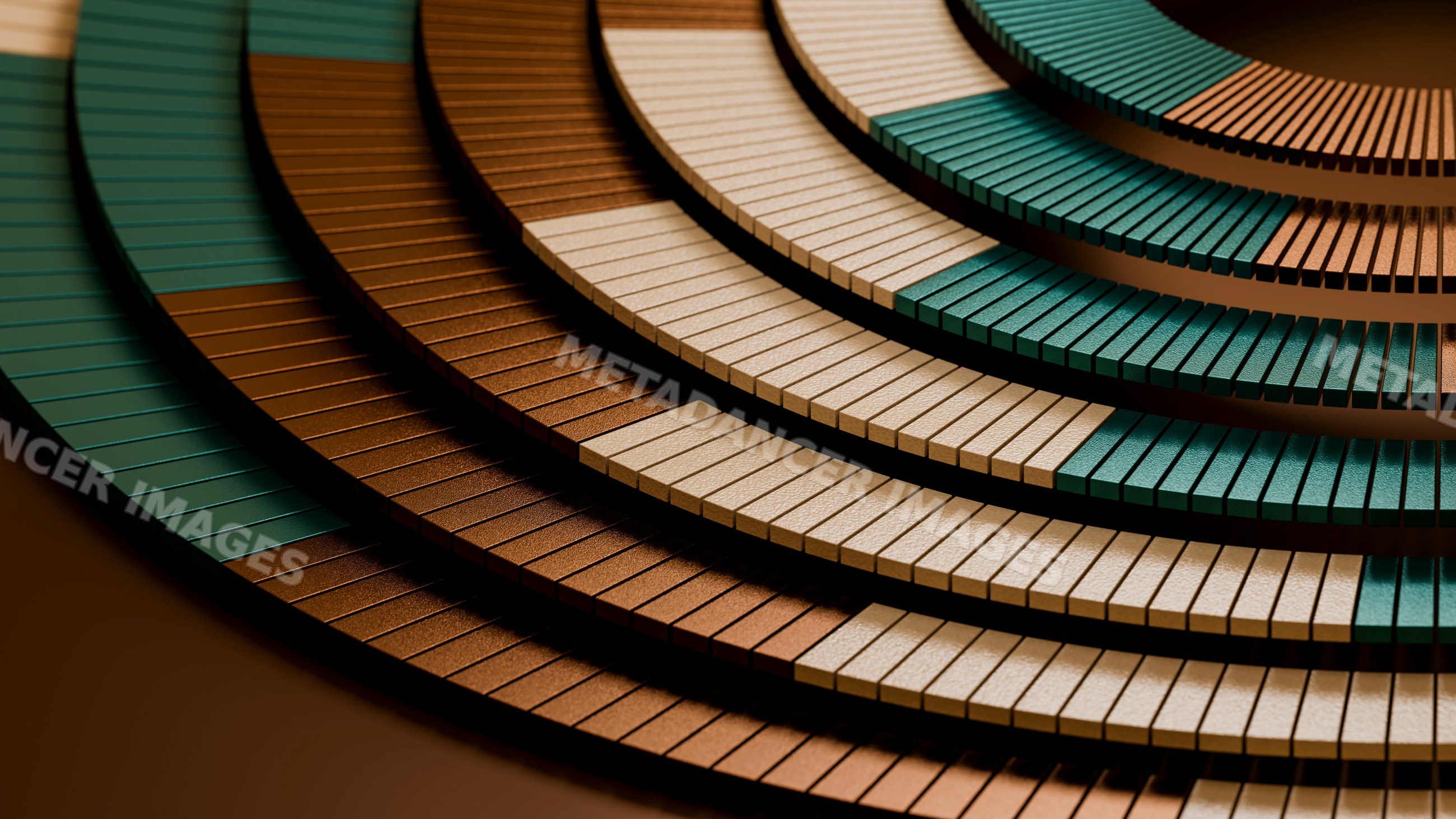 Concentric circular segments with textured green and brown rectangular