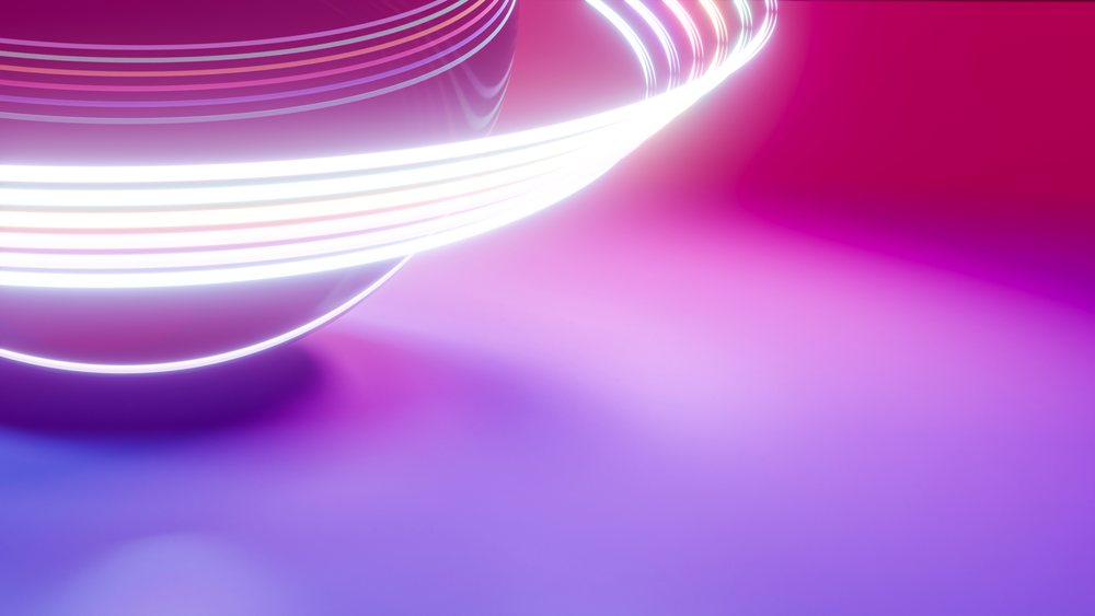 Glass bowl with white neon light streaks on purple and pink gradient