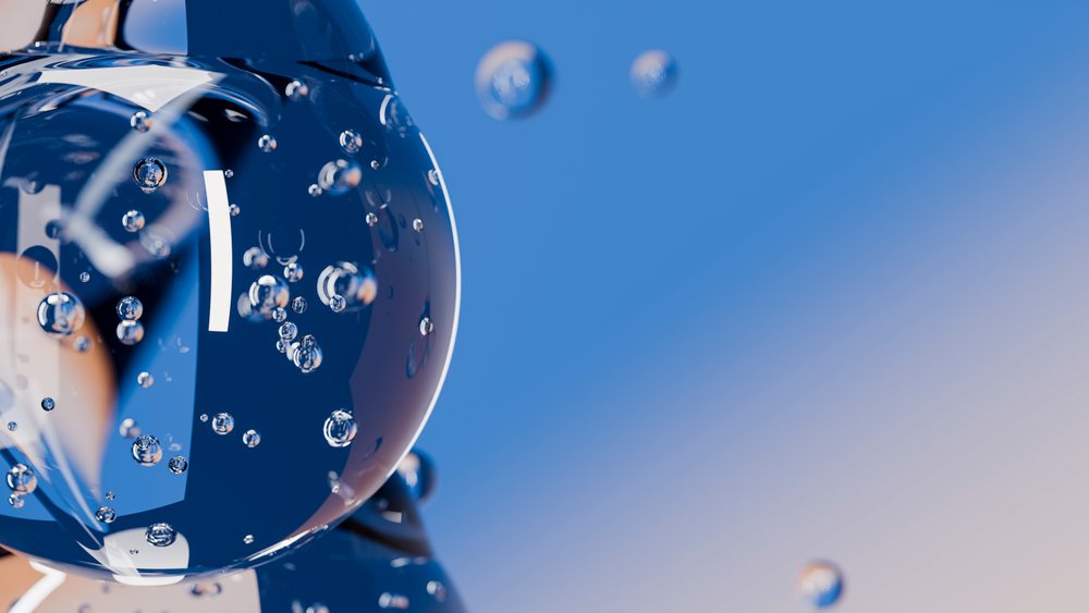 Glass sphere with floating bubbles in 3d digital illustration
