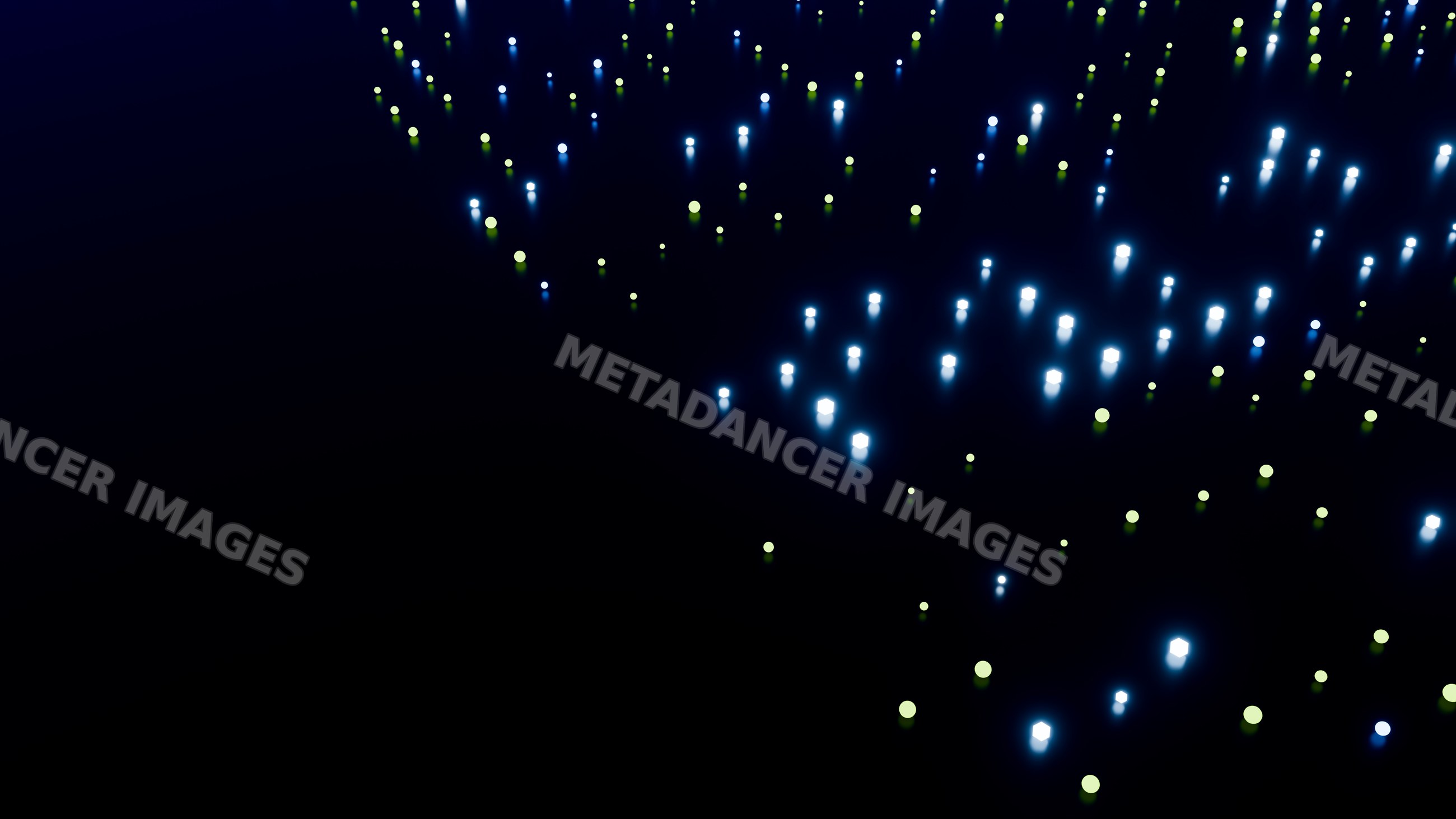 Digital abstract pattern of blue and green glowing dots