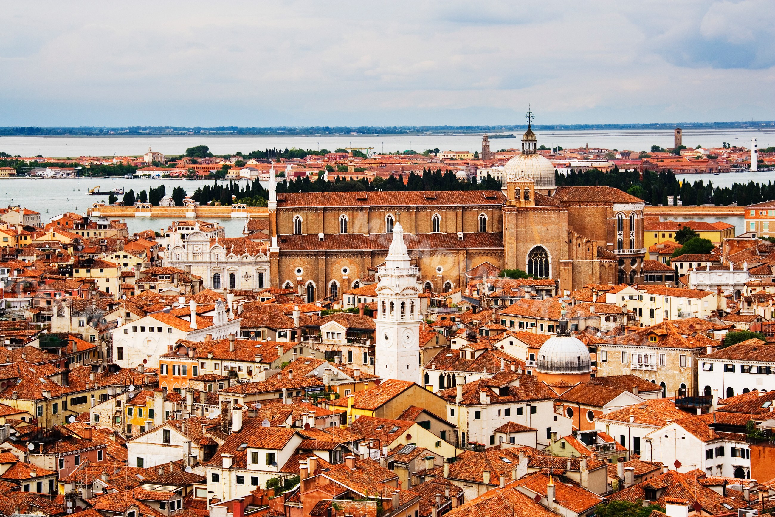 Venice cityscape with rooftops and historic churches