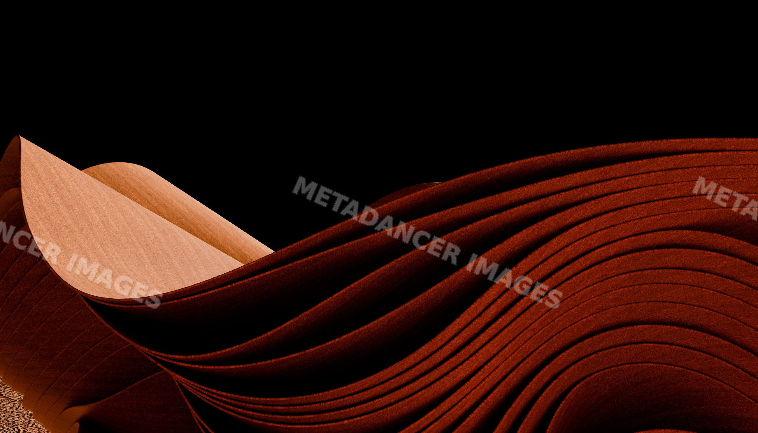Curved layered sheets of wood with natural grain texture