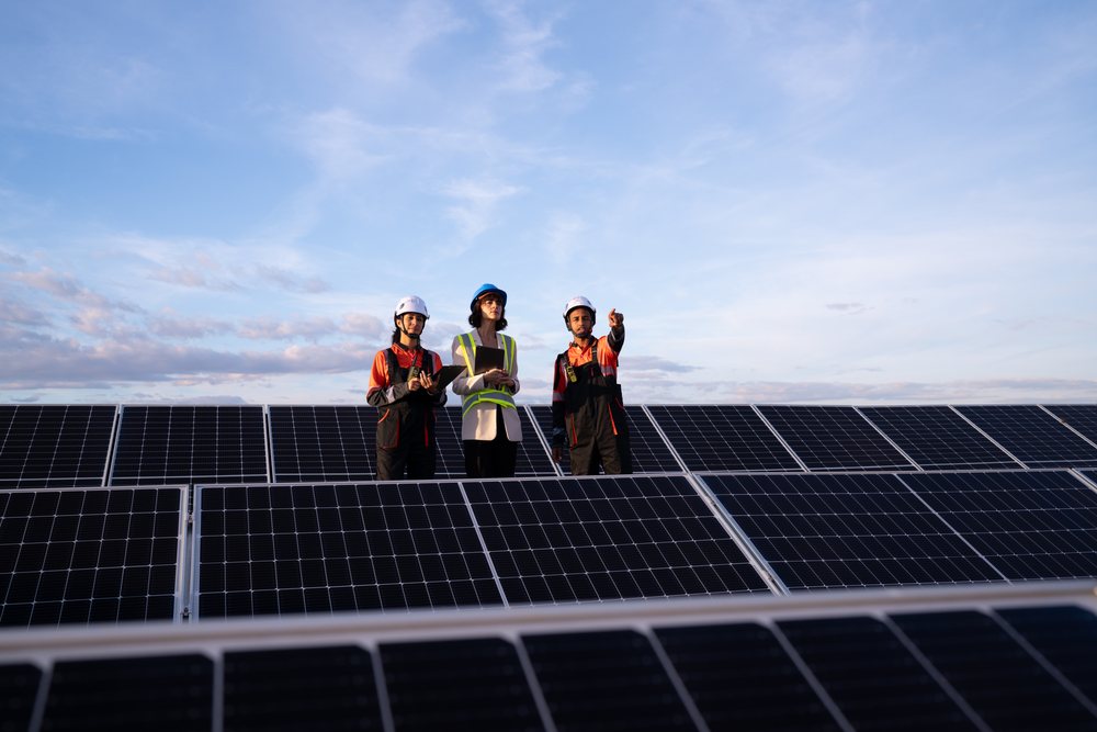 Inspection of solar panels at solar power plant