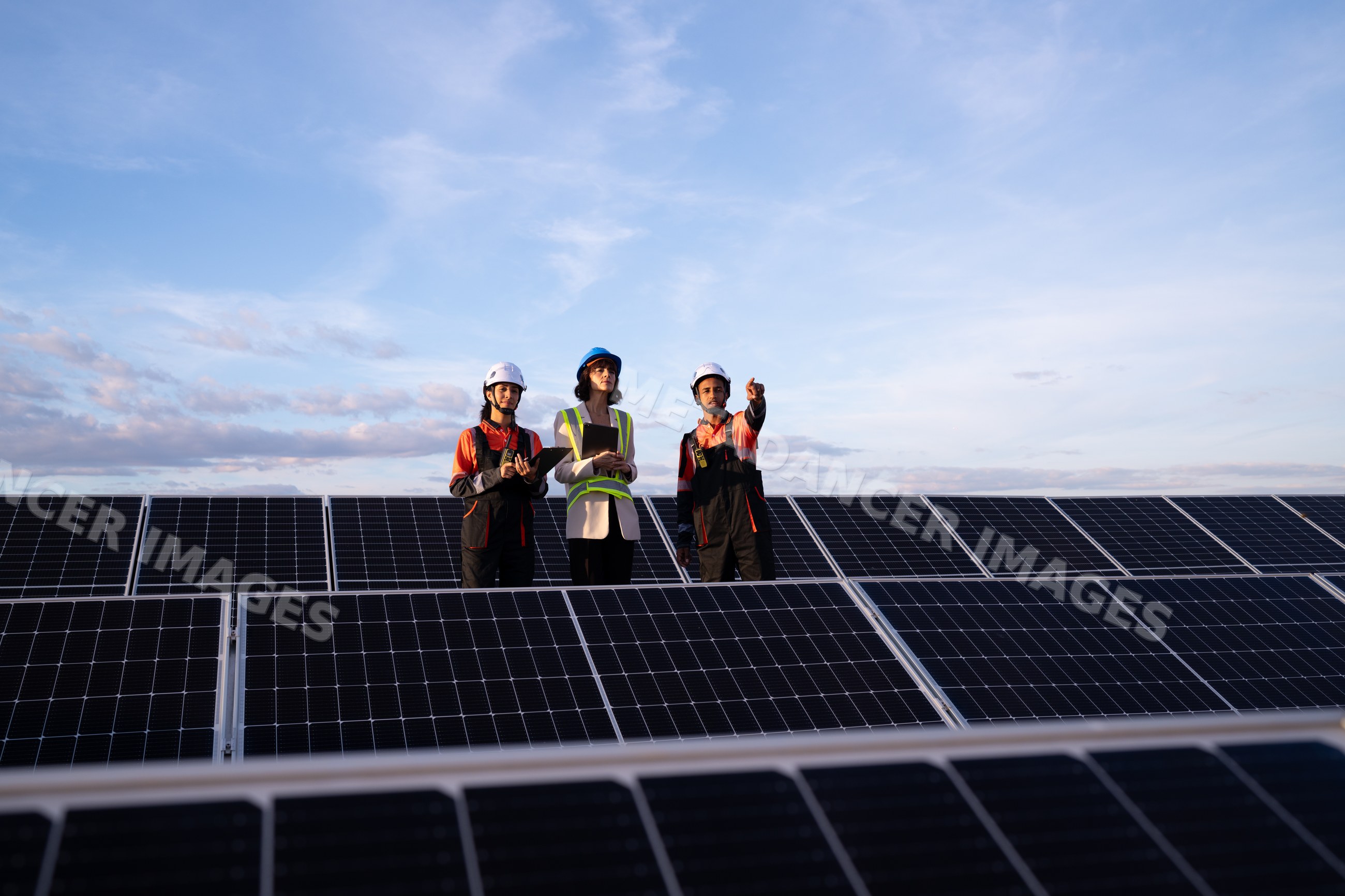 Inspection of solar panels at solar power plant