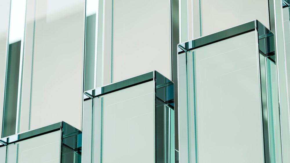 Glass panels arranged in modern abstract pattern