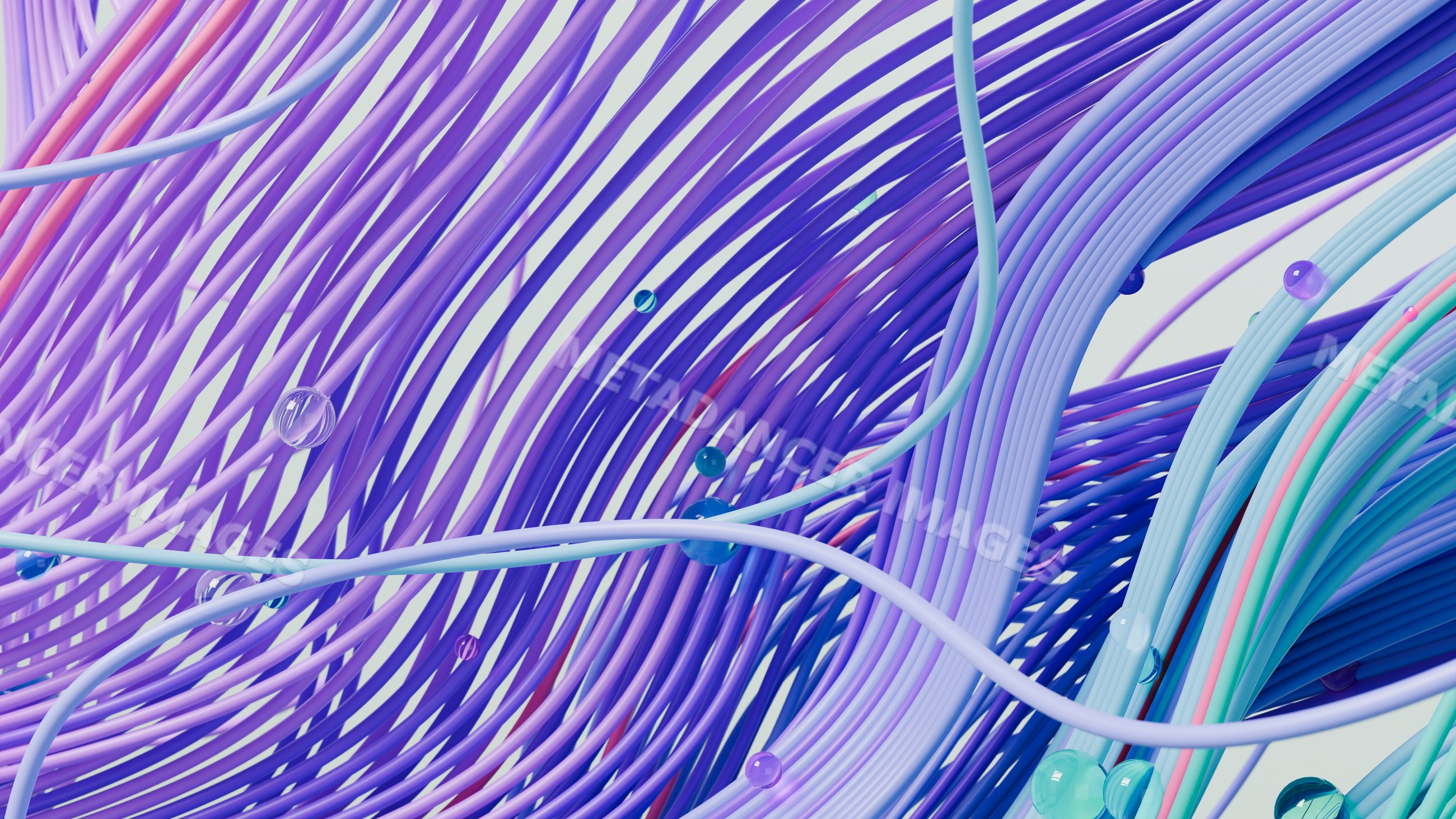 Abstract digital illustration of twisting colorful wires with floating