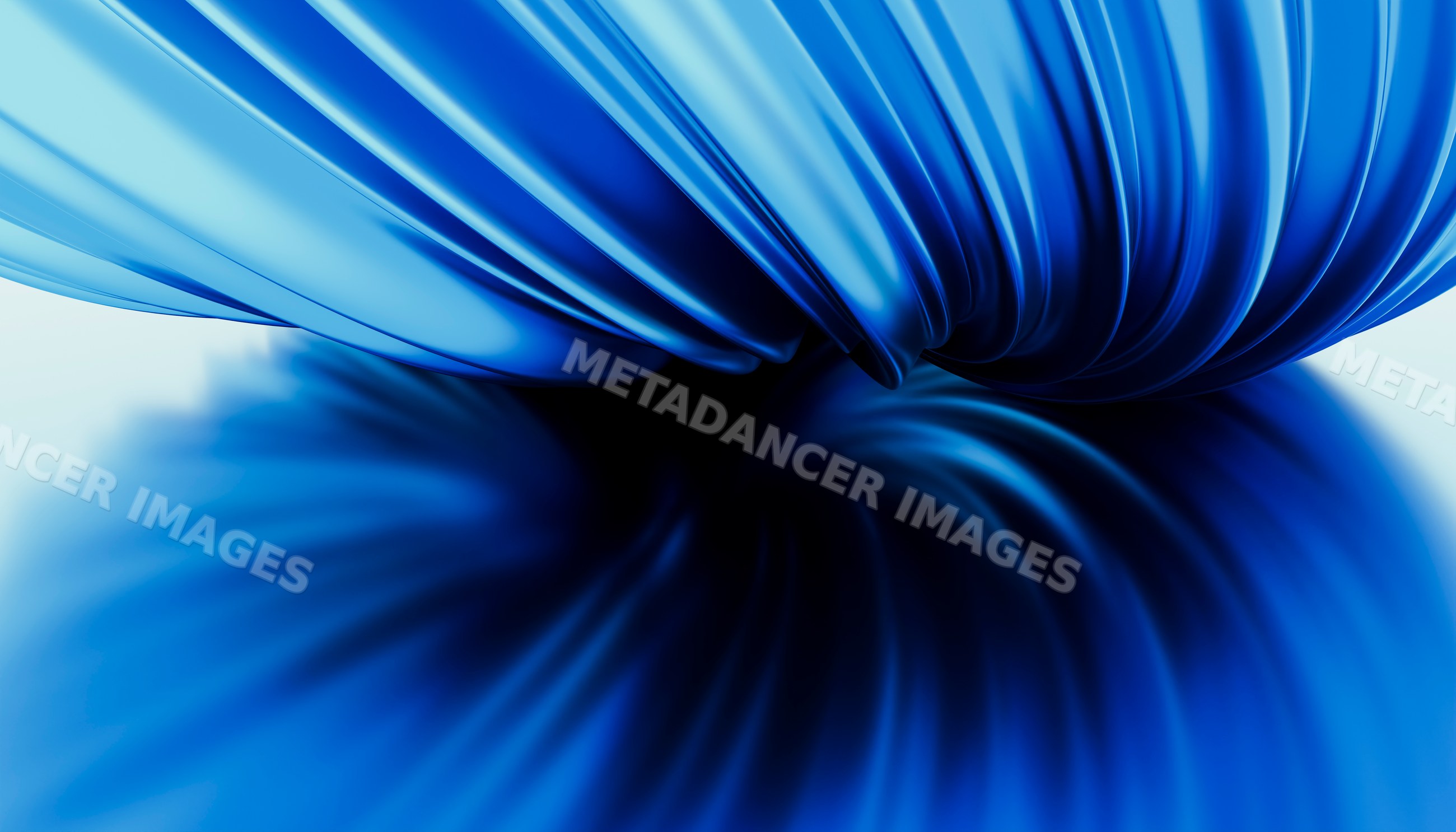 Blue fabric with shiny smooth folds reflecting light