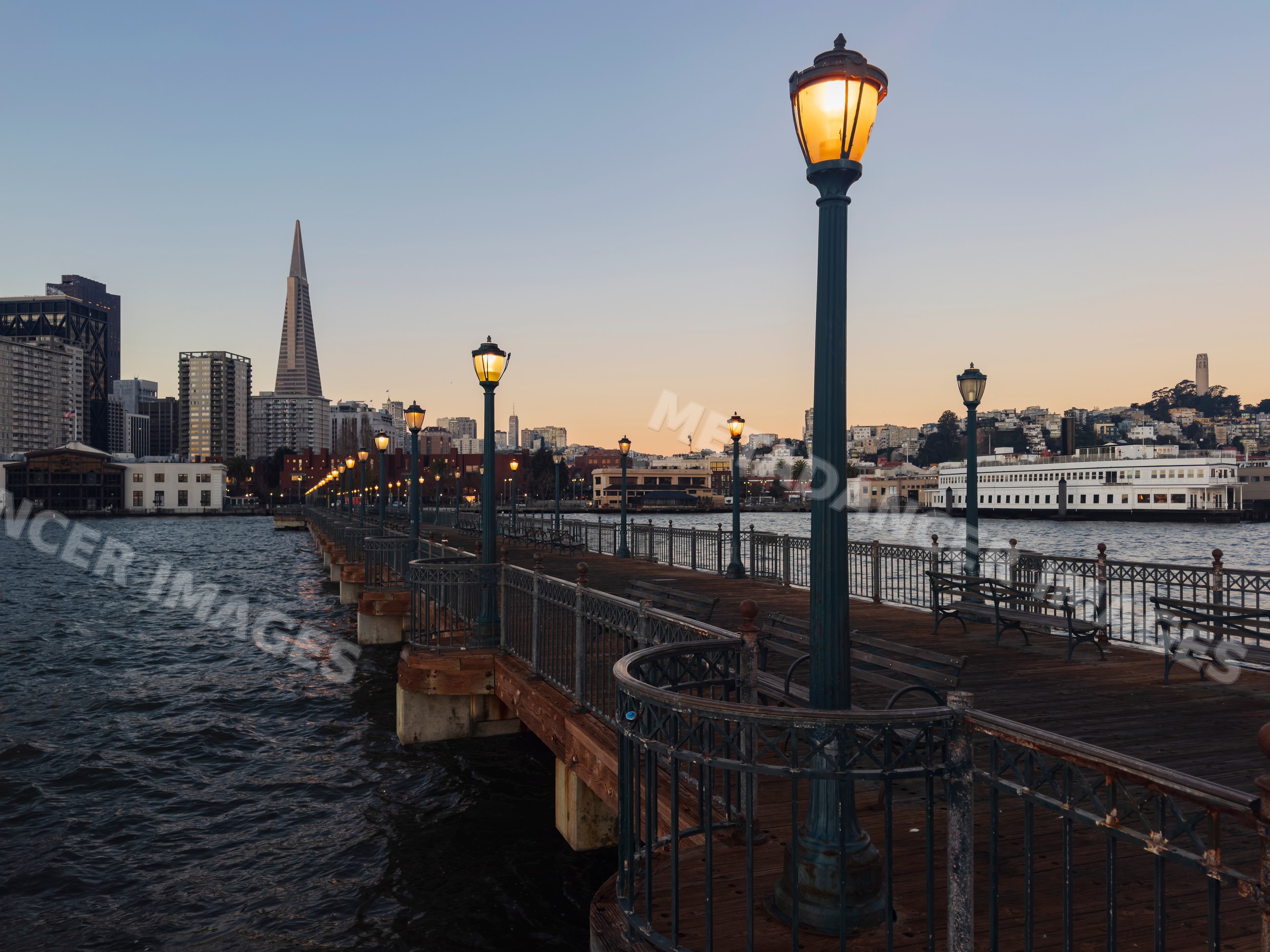 Pier at embarcadero waterfront in San Francisco at dusk