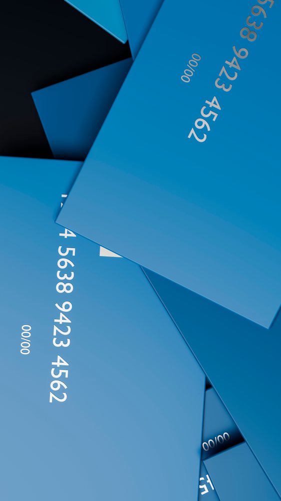 Stack of blue rectangular cards with white numbers overlapping