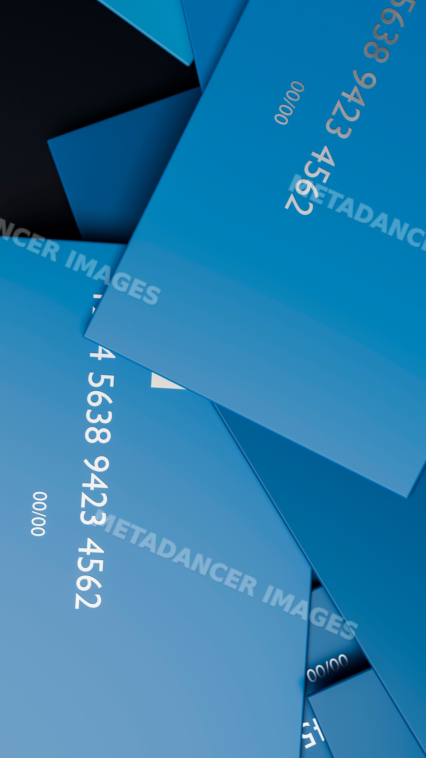 Stack of blue rectangular cards with white numbers overlapping