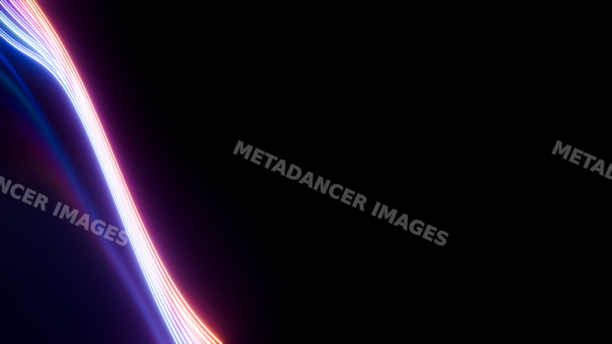 Multicolored neon light streaks curving on dark background