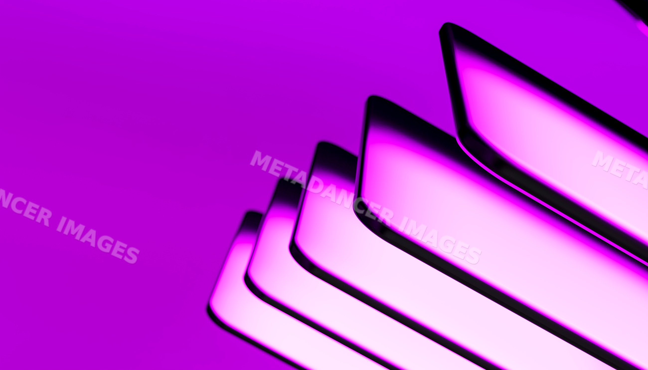 Stack of mobile phones with glowing purple screens and sleek Black