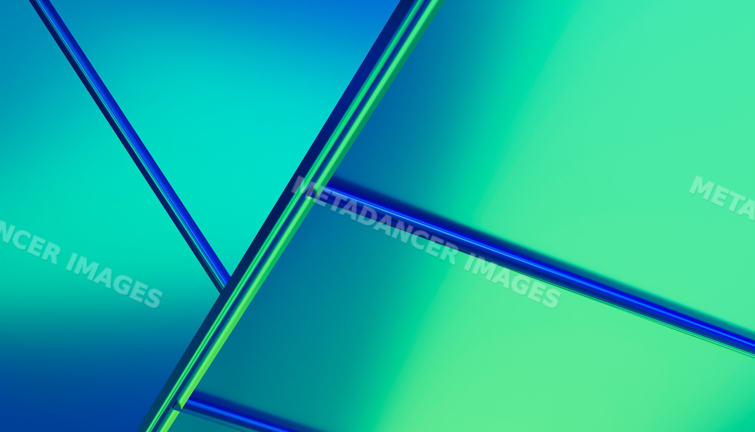 Digital rendering of abstract overlapping blue and green geometric