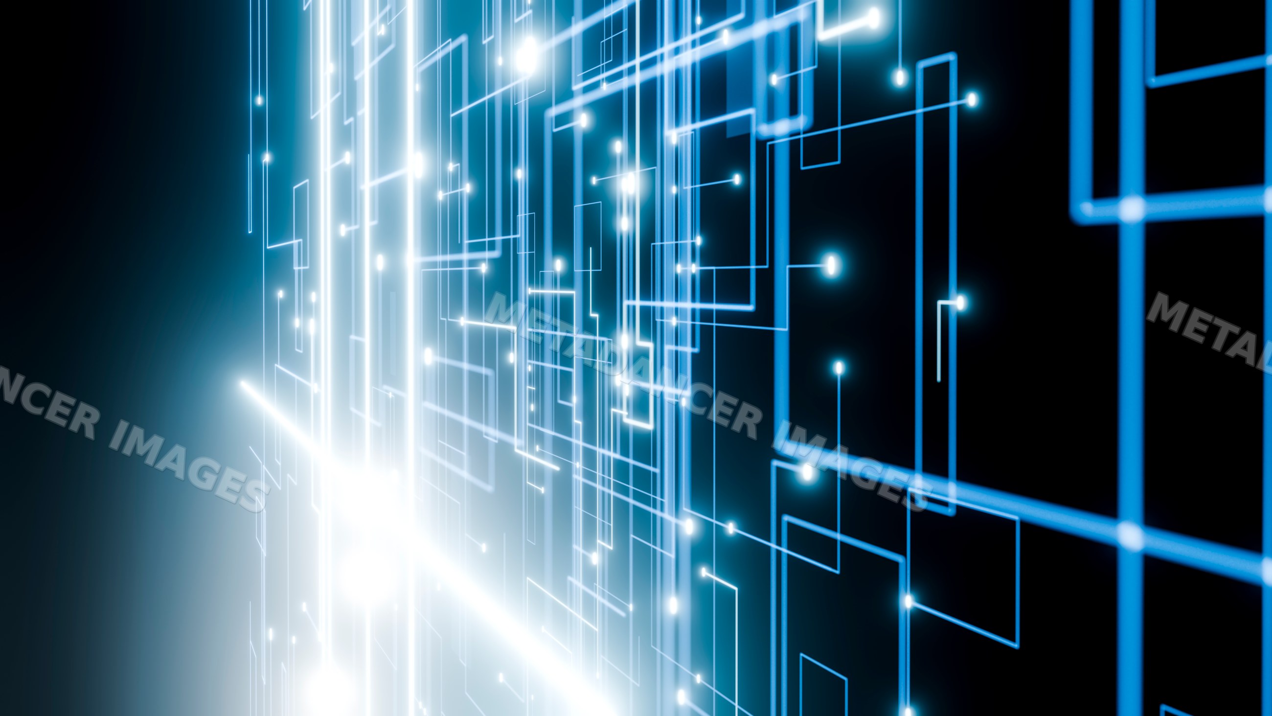 Digital abstract blue glowing lines and circuit board pattern