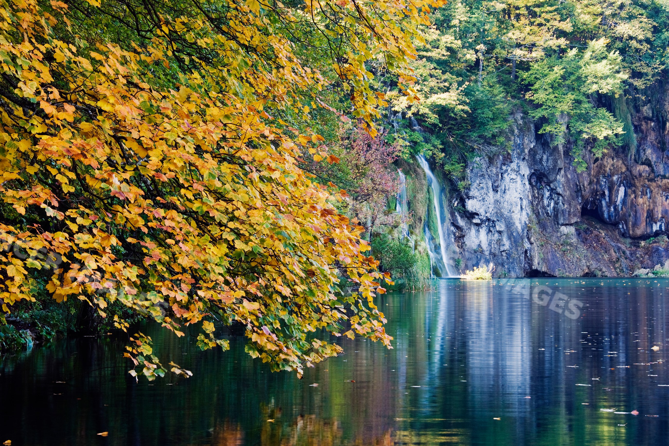 Autumn foliage and waterfall, croatia