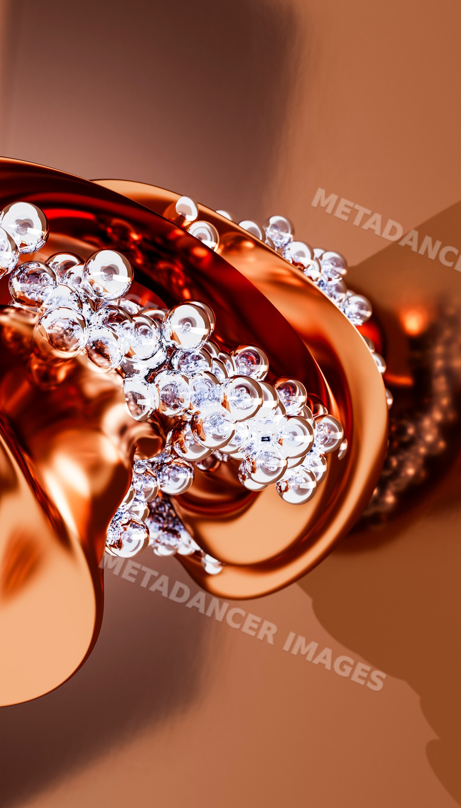 Close up of abstract copper metallic surface with clear bubbles