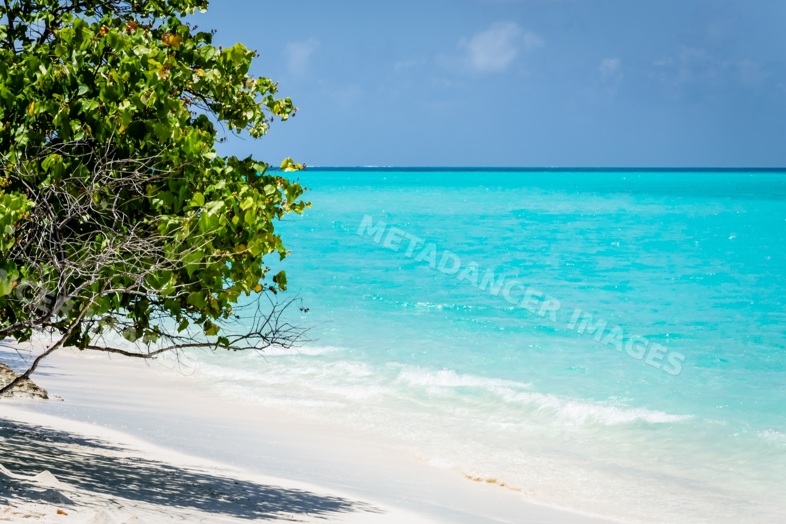 Tropical beach with turquoise water and white sand in a beach