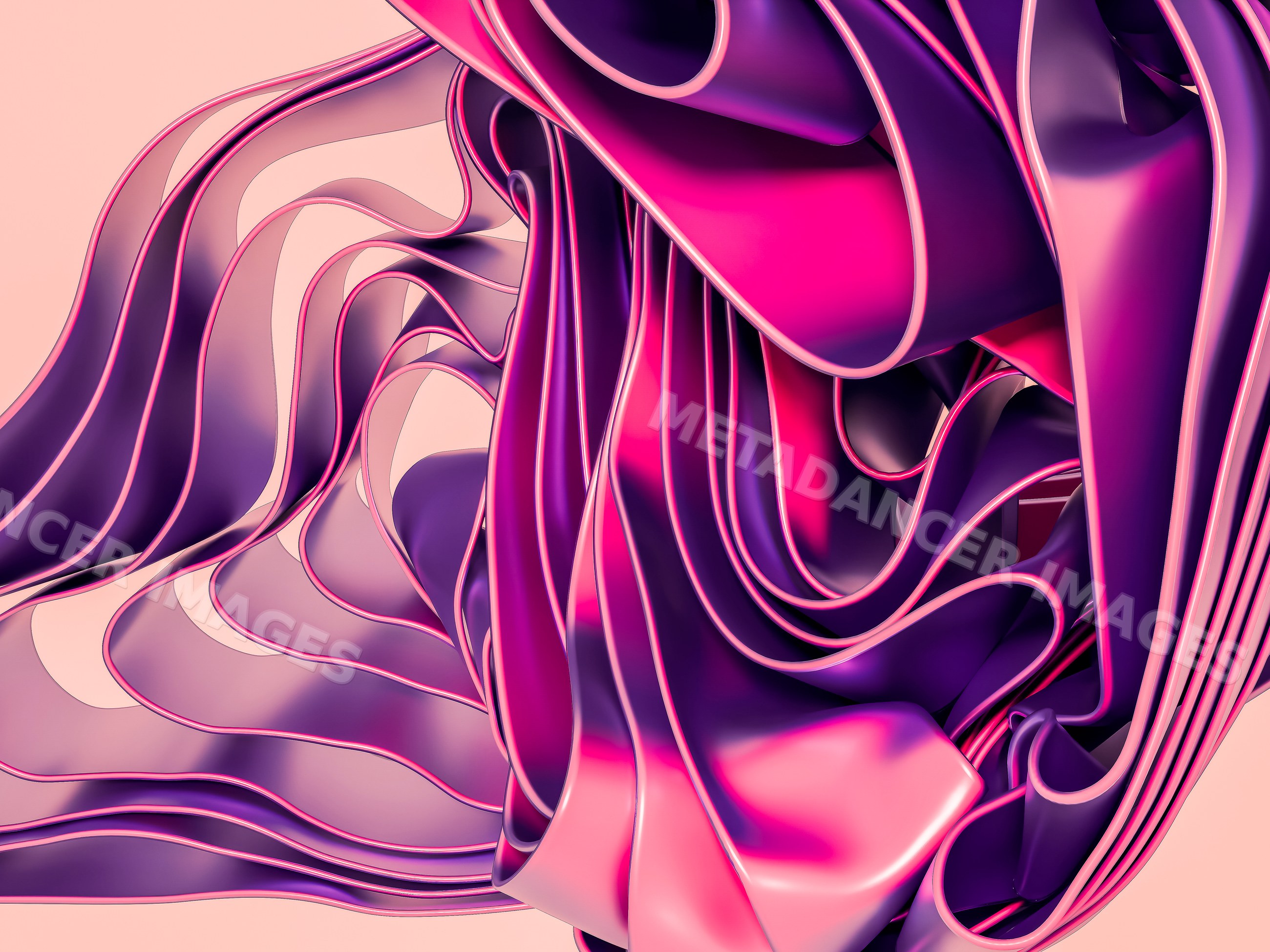 Abstract 3d rendering of flowing purple and pink ribbons with elegant