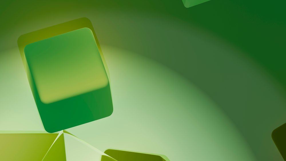 Green floating cube with rounded edges