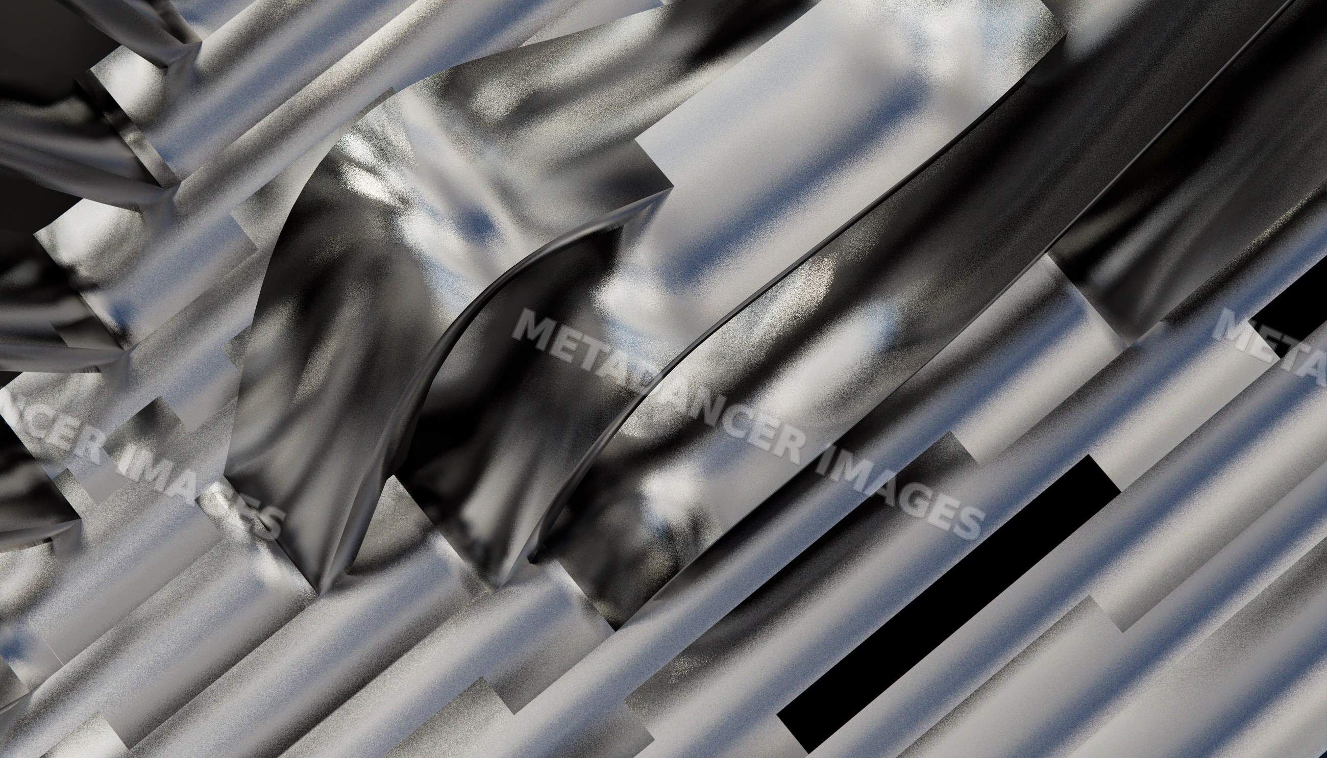 Abstract digital artwork of silver metallic smooth curved folds