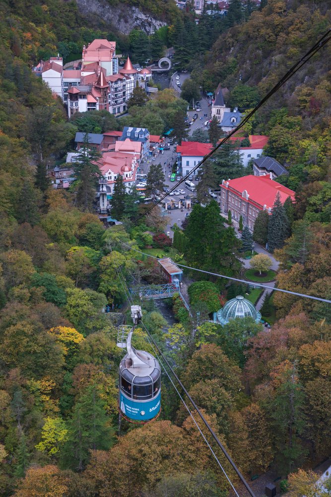 Borjomi Cable Car traveling over autumn forest