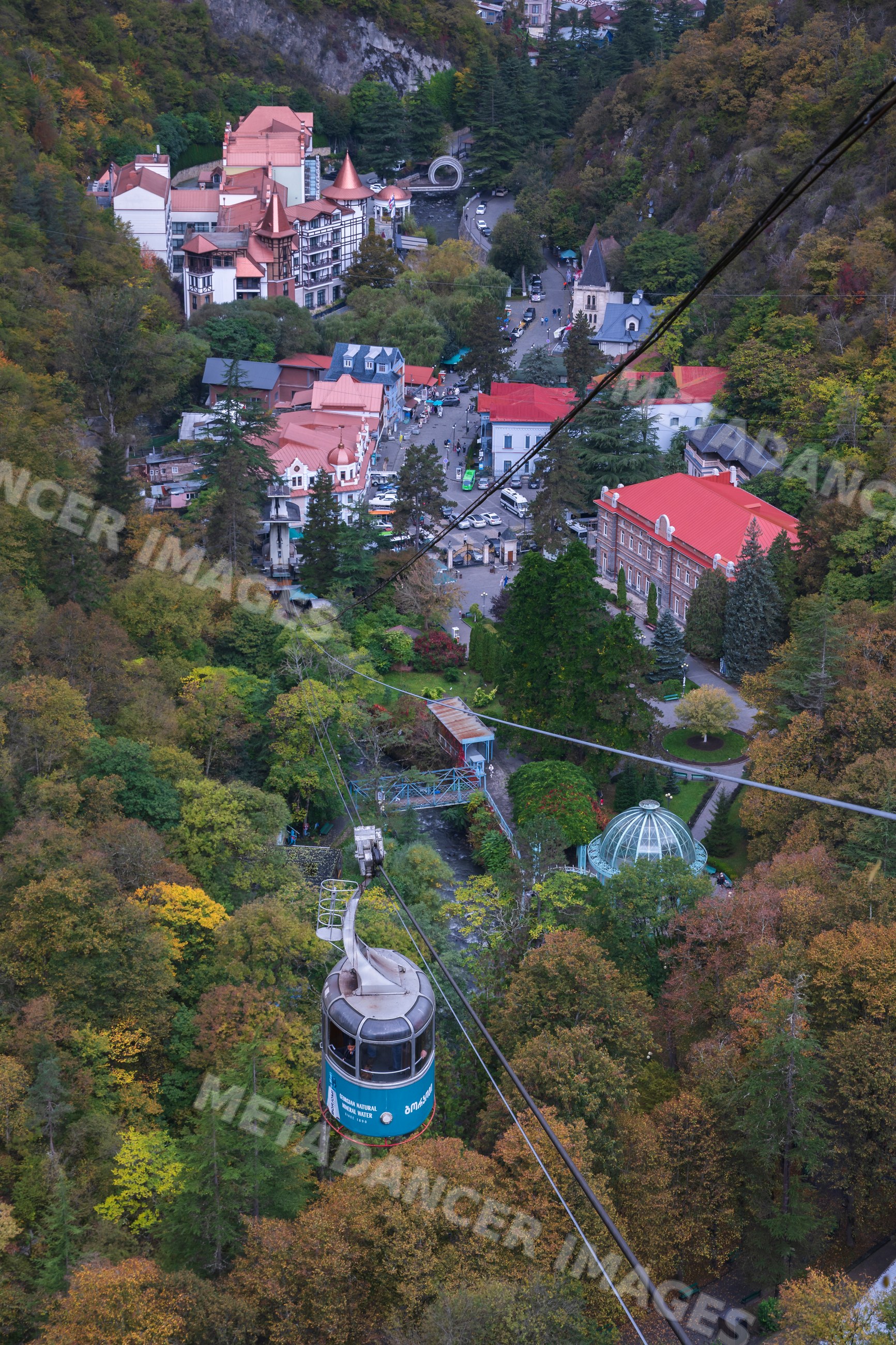 Borjomi Cable Car traveling over autumn forest