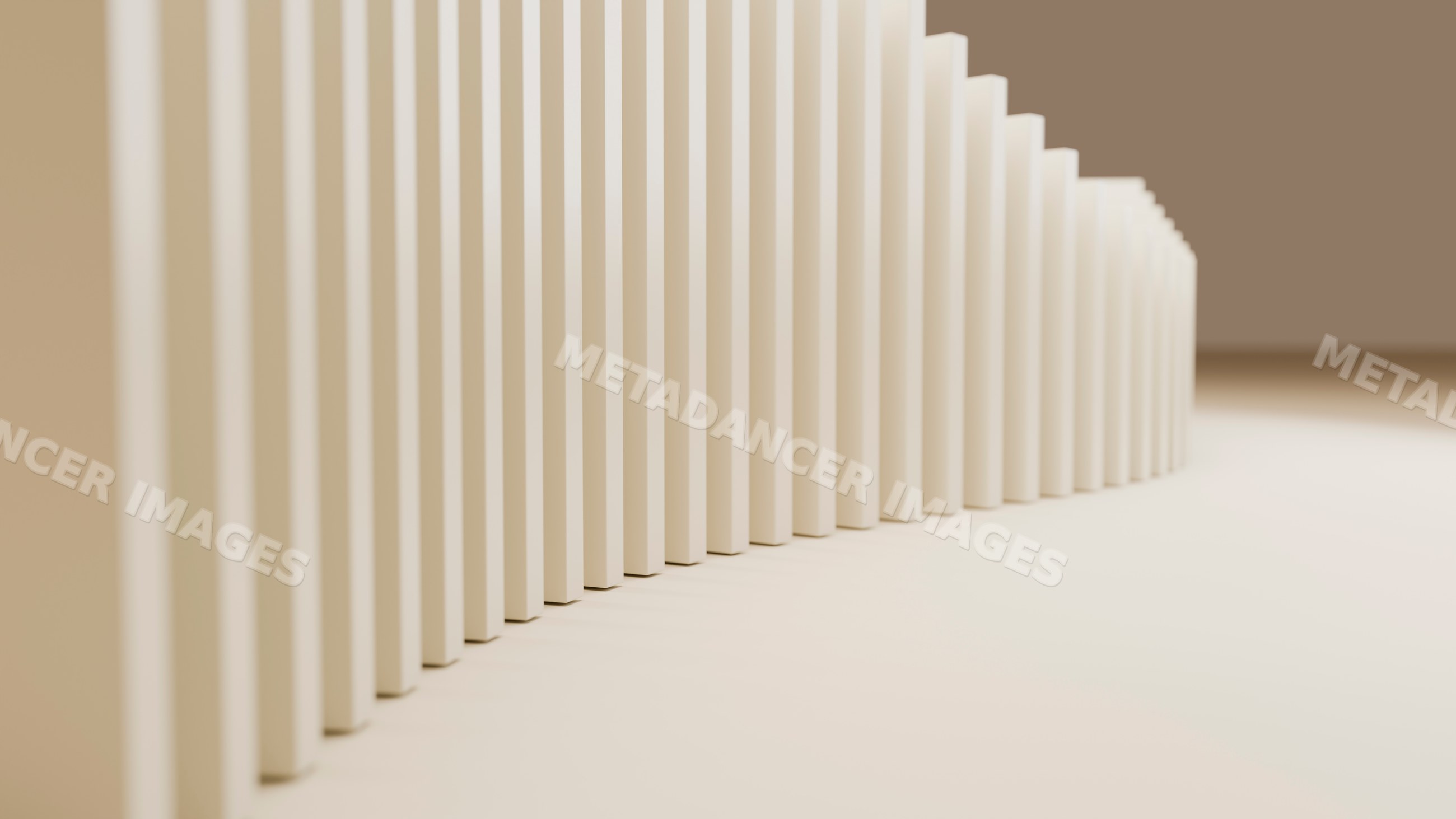 Row of beige dominoes standing in curved line