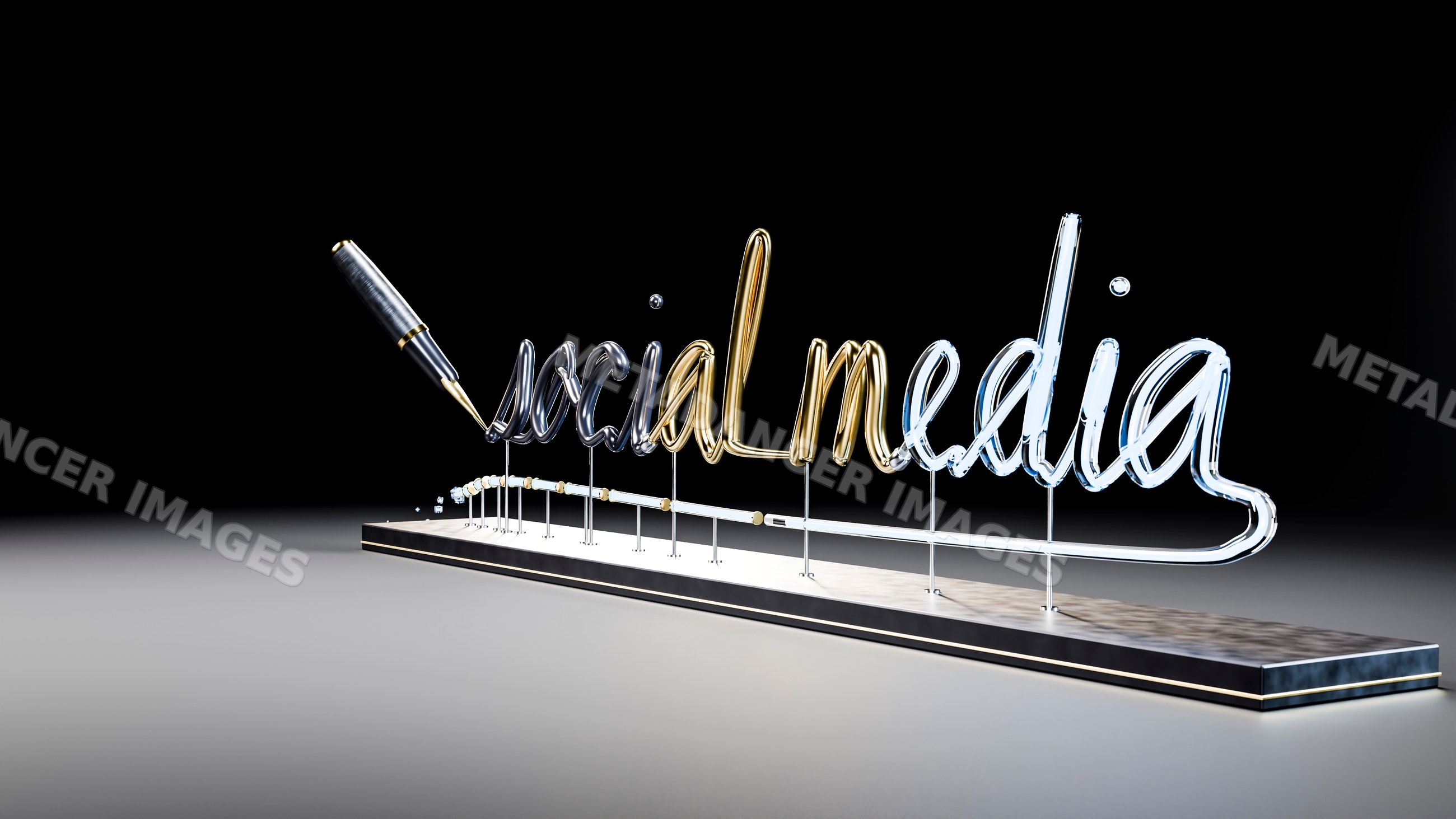 Neon glowing social media sign in modern studio setting