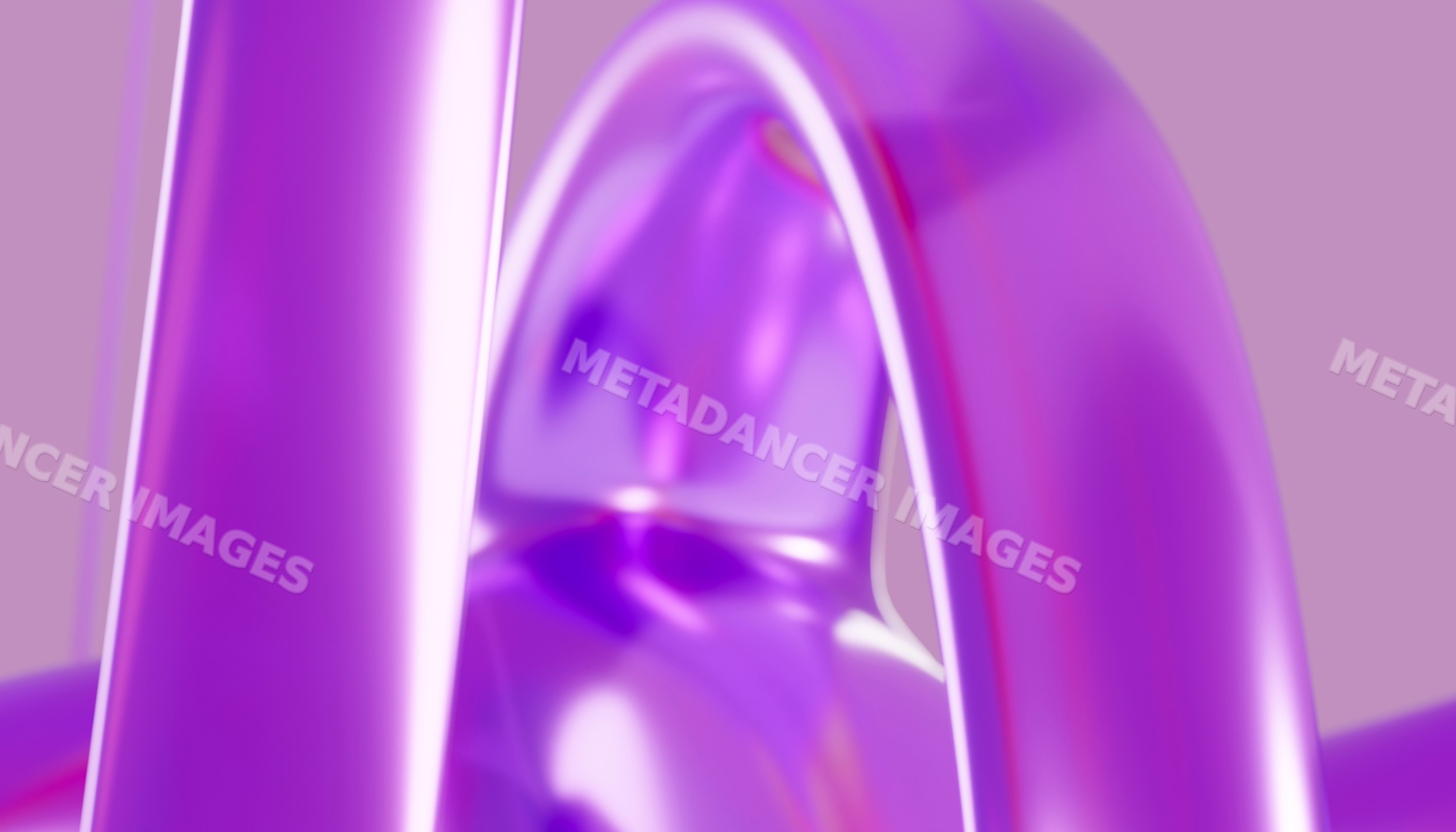 Purple glossy abstract curved sculpture with smooth surfaces