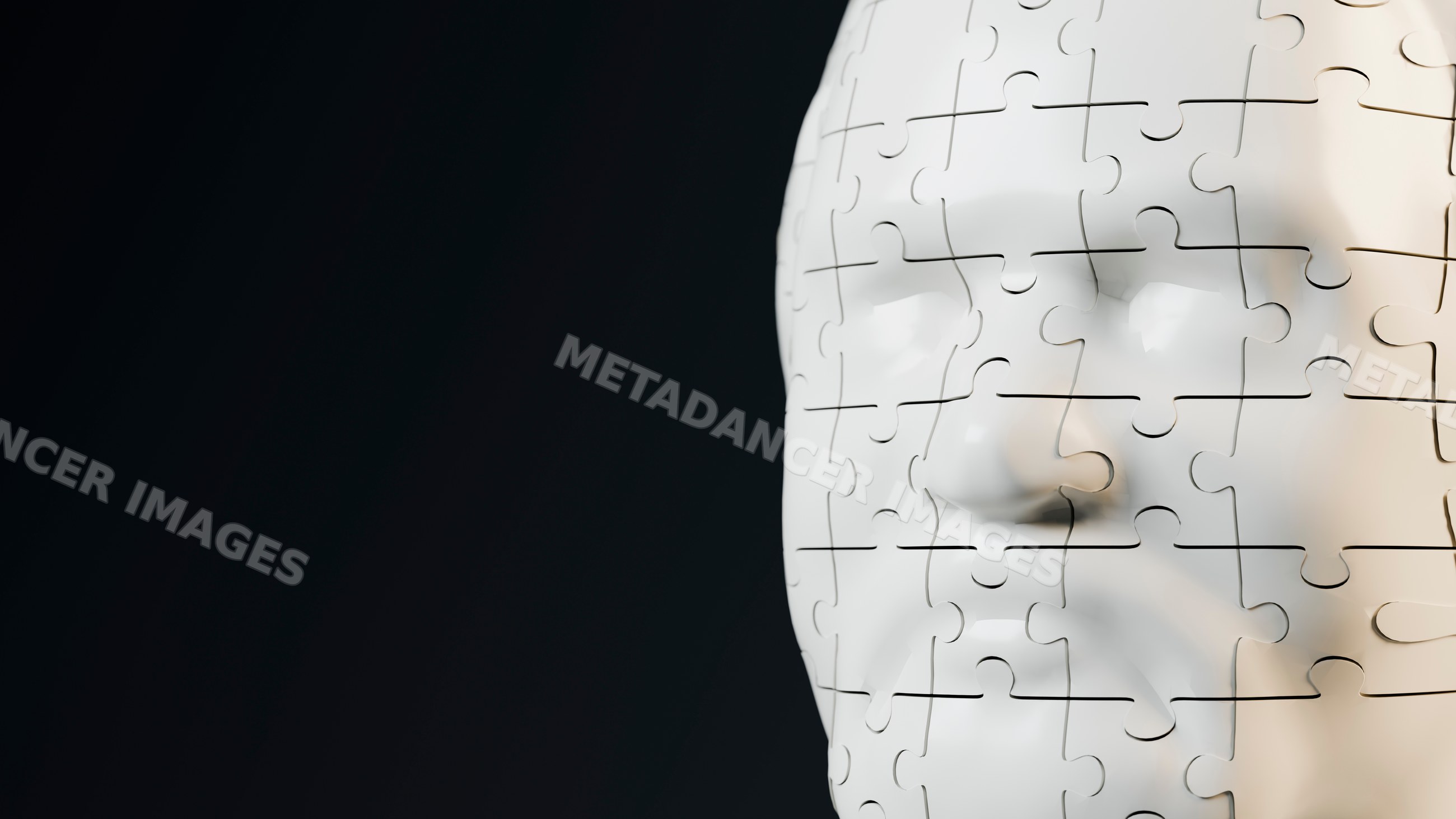 White human face made of jigsaw puzzle pieces conceptual illustration