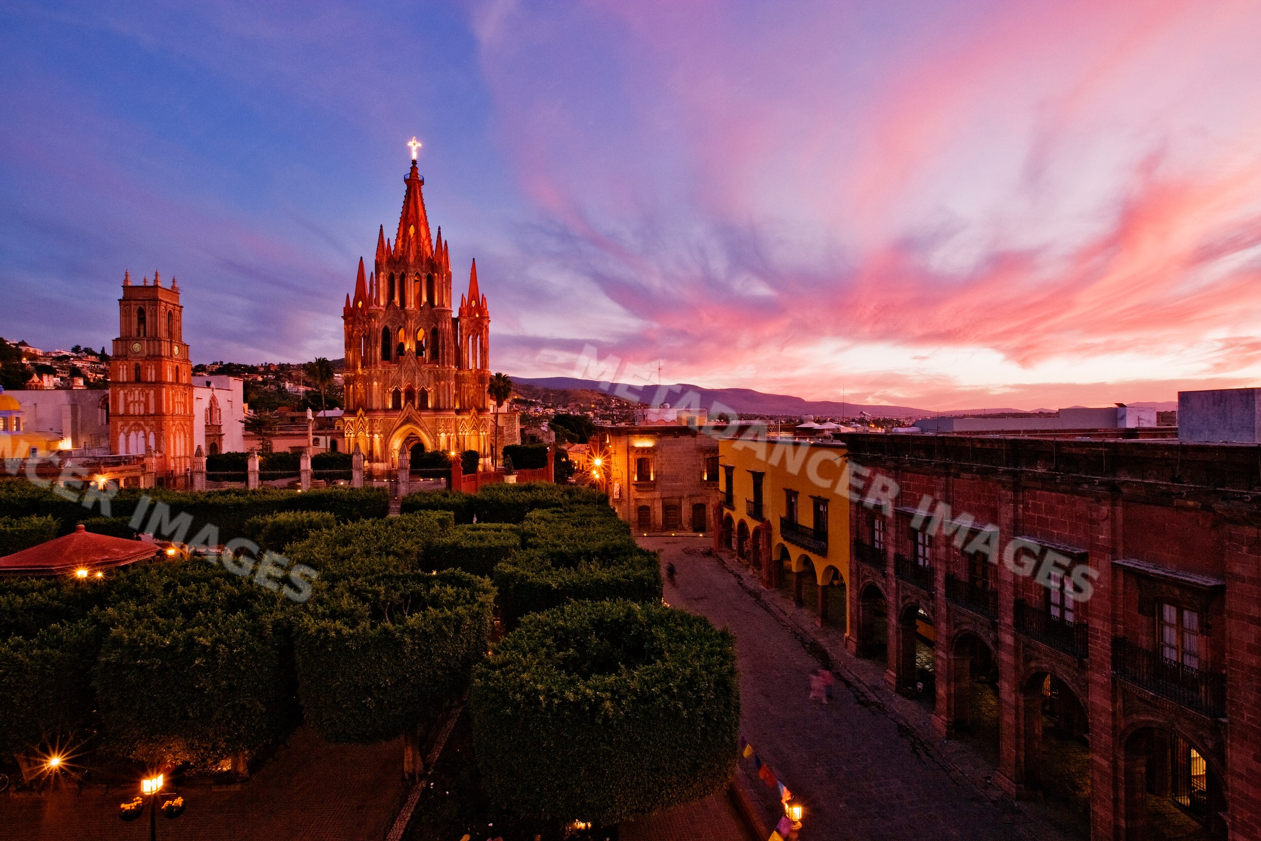 San miguel de allende town square and cathedral illuminated