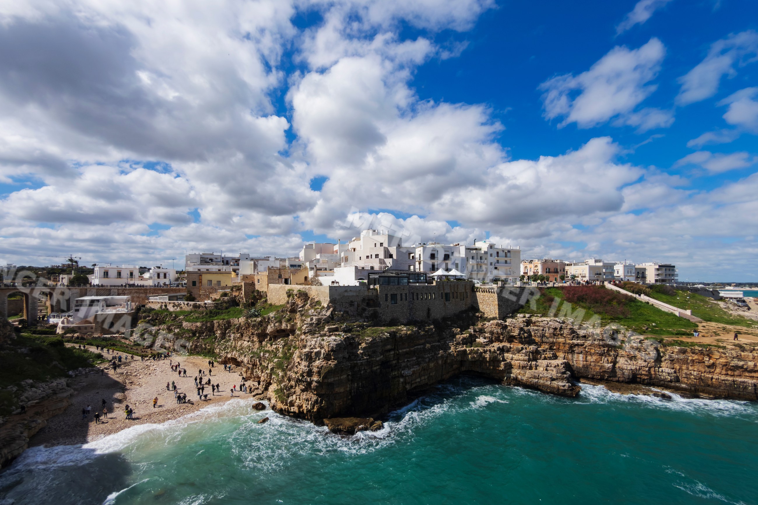 Polignano a mare coastline and cliffs with beach in Puglia, Italy