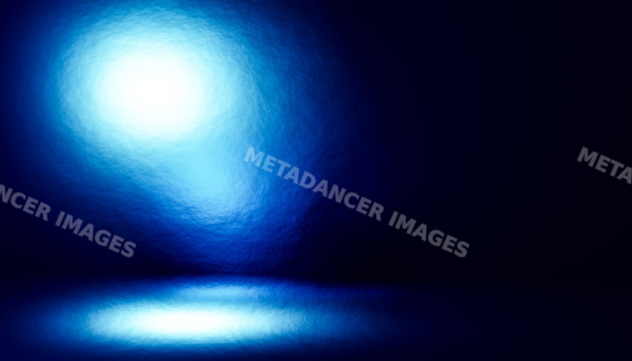 Blue bright light reflection on a dark shiny surface with glowing