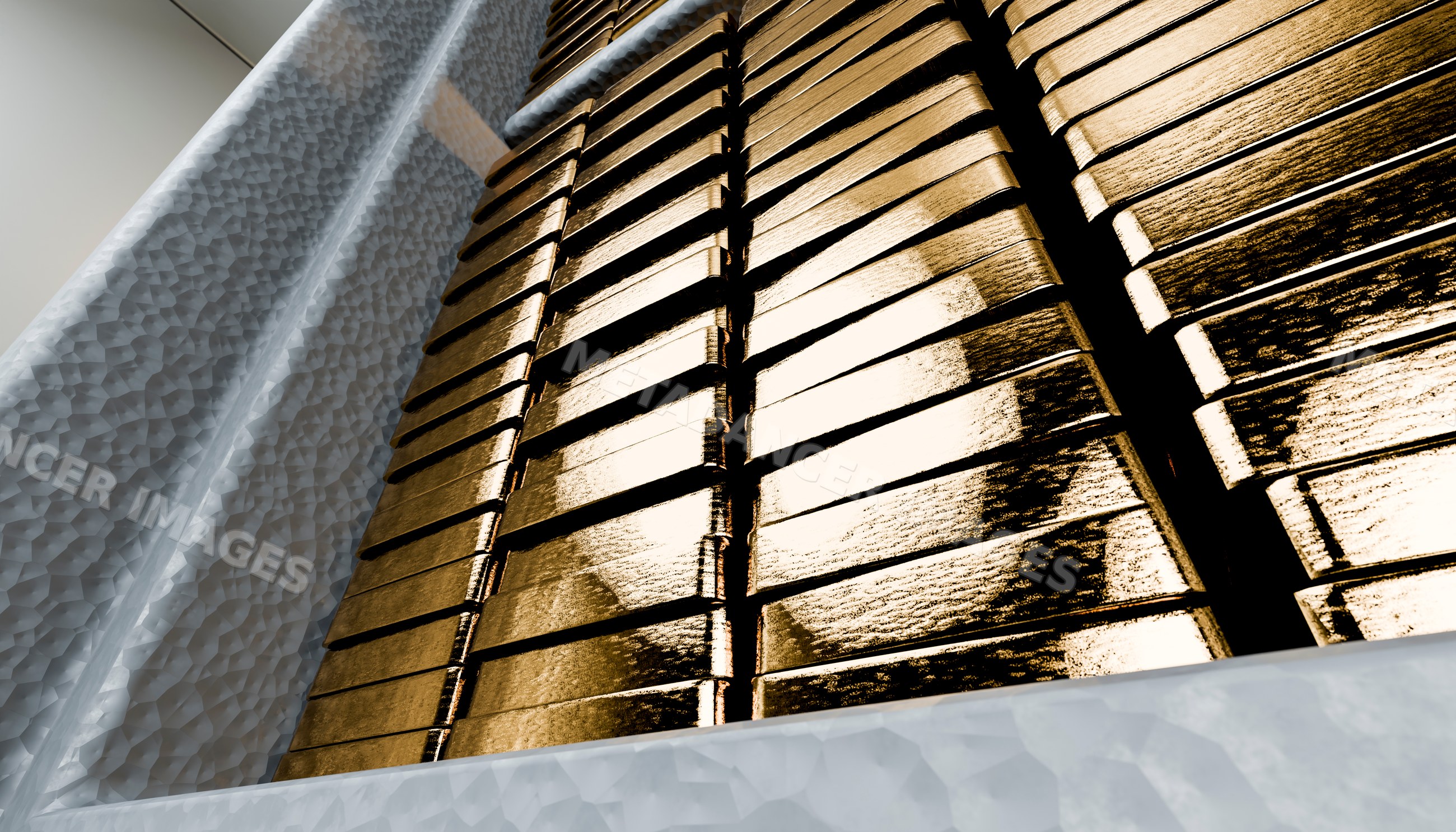 Stacked gold bars reflecting light as symbol of wealth and investment