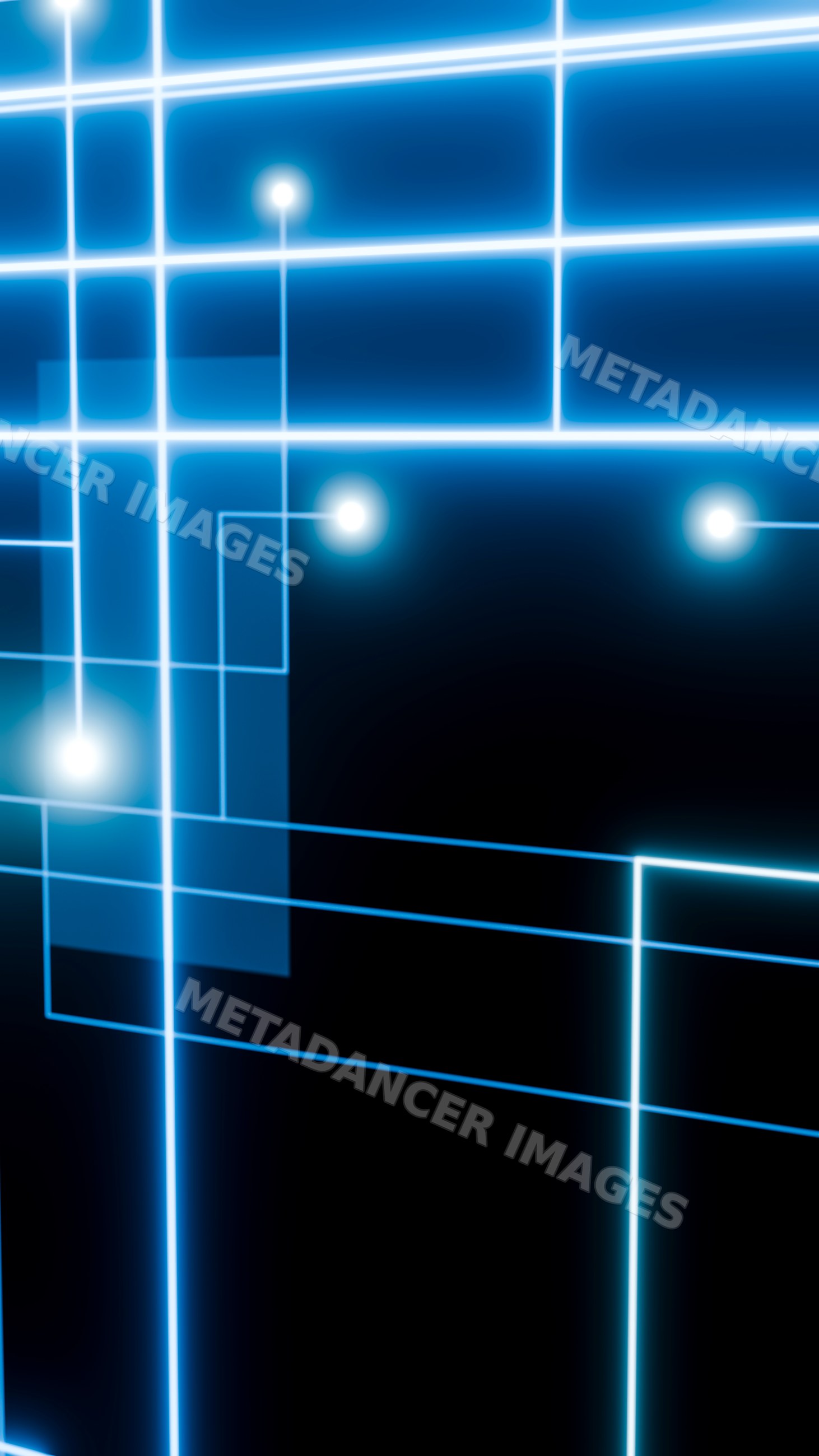 Blue glowing abstract digital network grid with bright nodes
