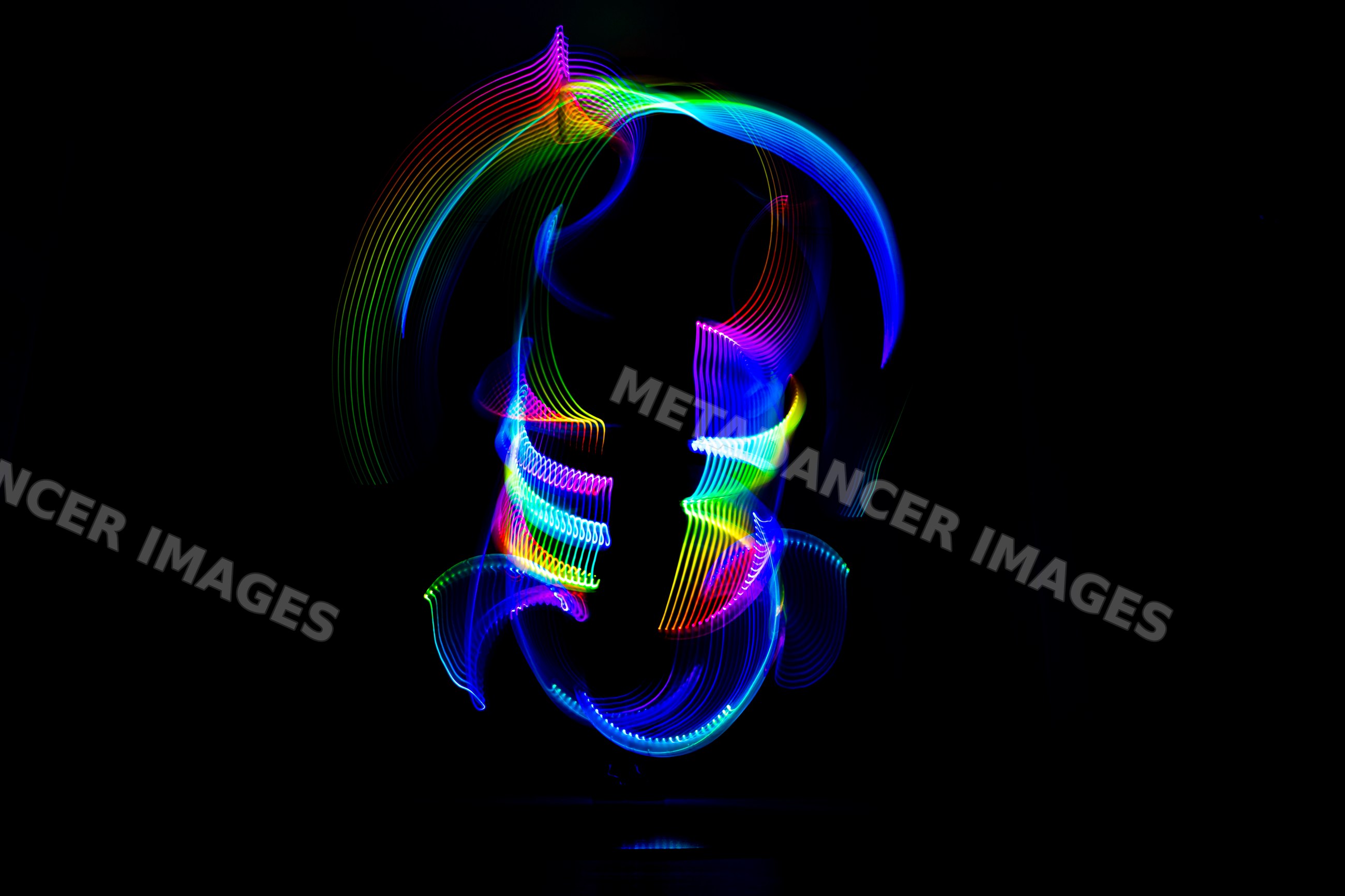 Colorful abstract light painting with curved glowing lines