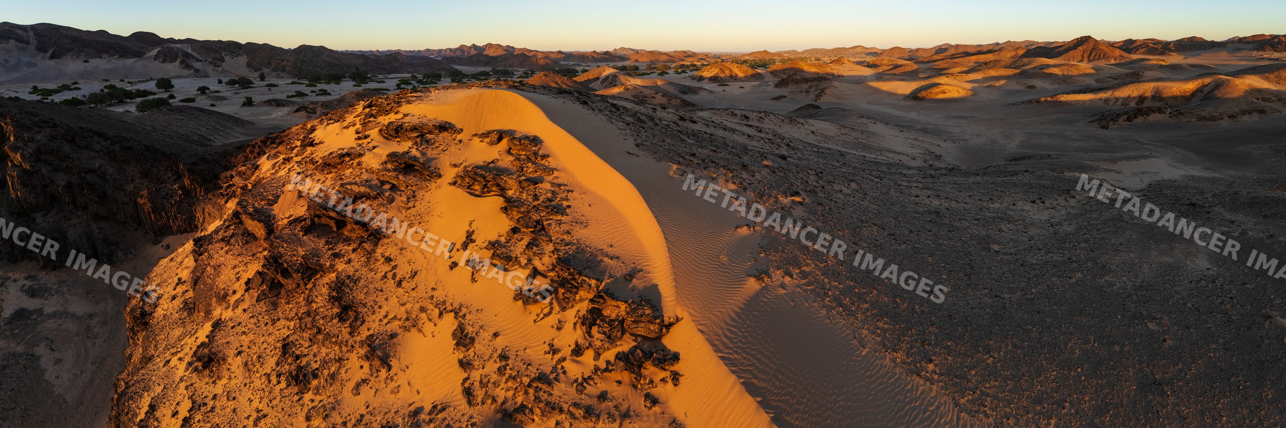 Hoanib river valley desert landscape at Sunrise in Namibia