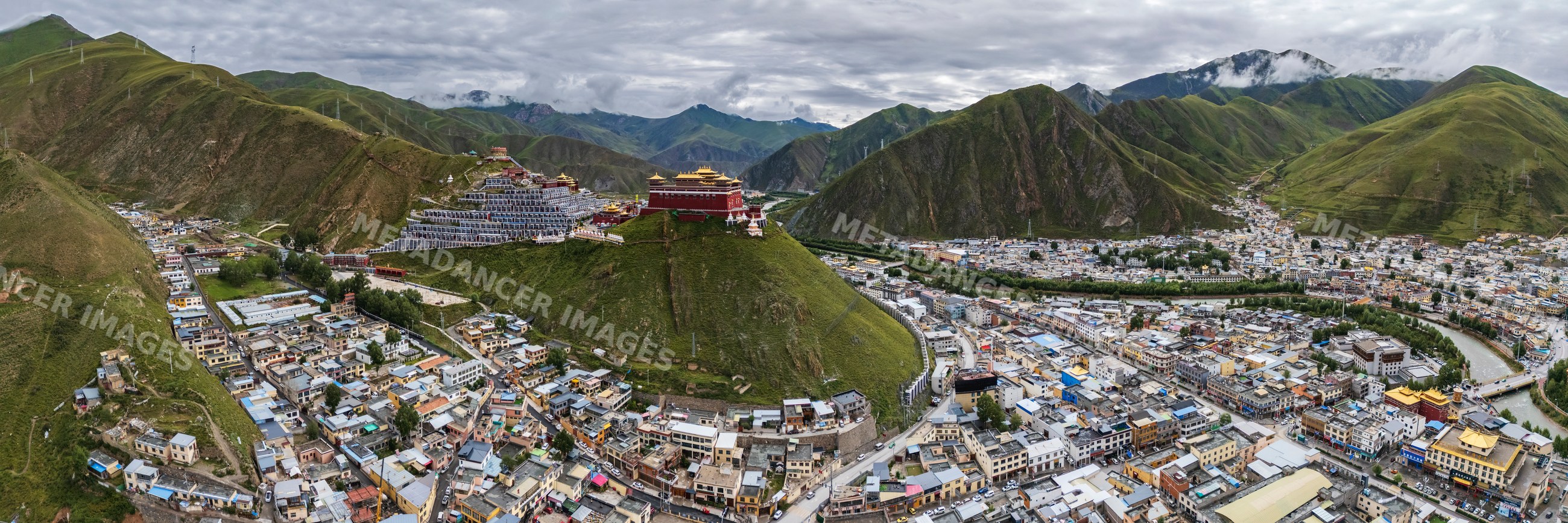 Aerial view of Jiegu Monastery in yushu, qinghai province, Kham Tibet
