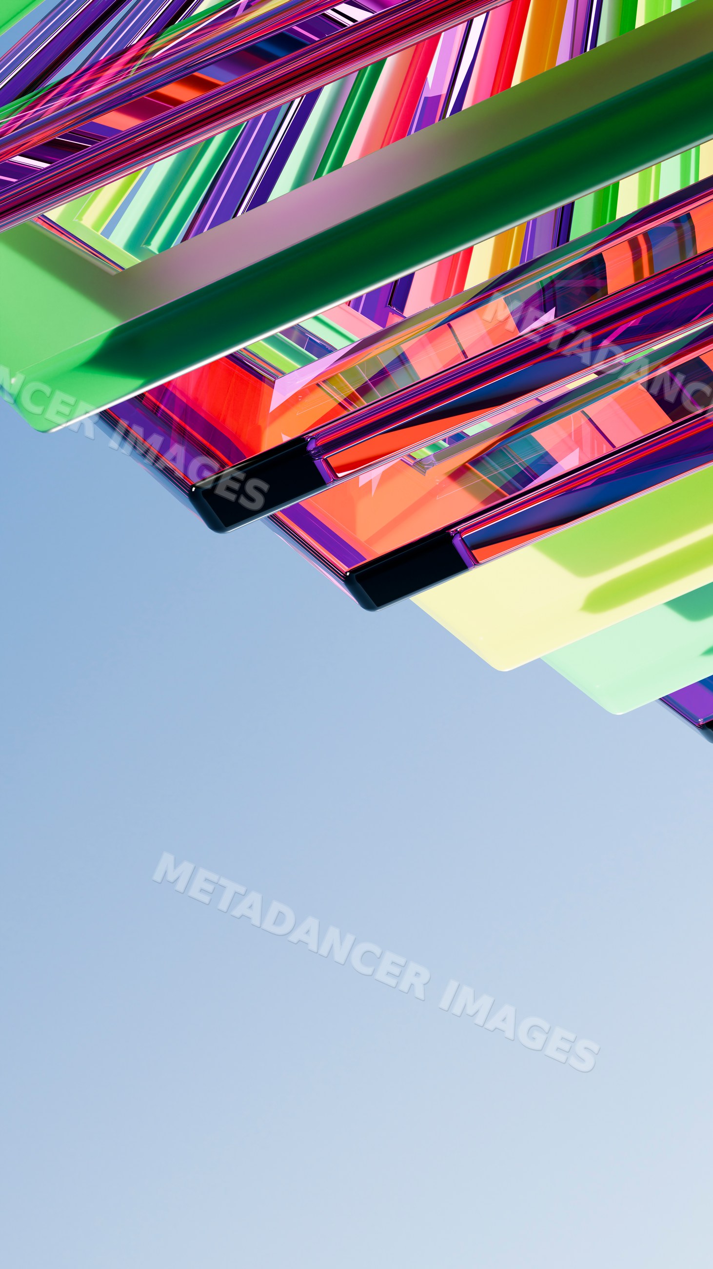 Colorful transparent acrylic panels with geometric reflections