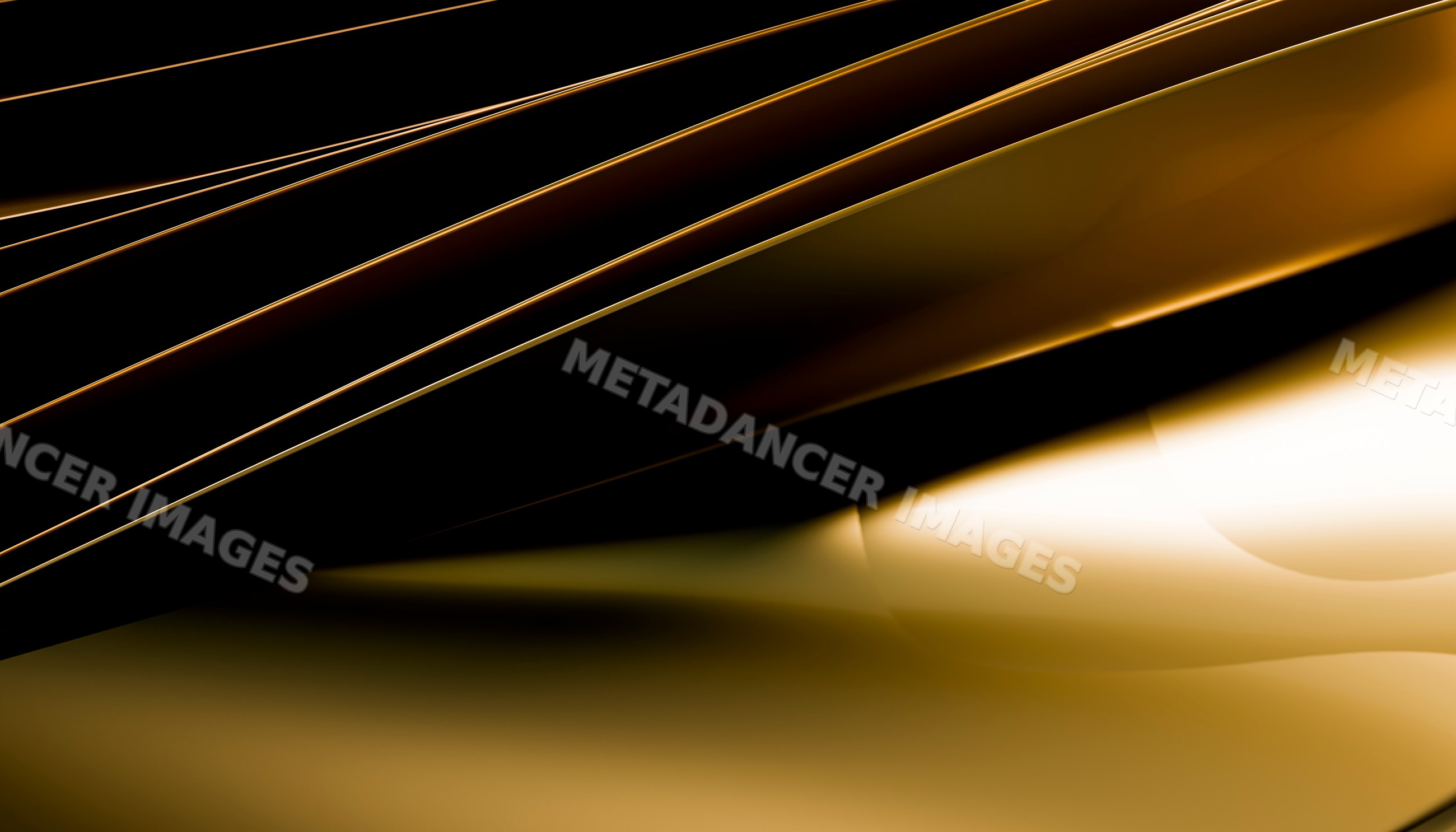 Abstract flowing golden and black curves with glossy reflections