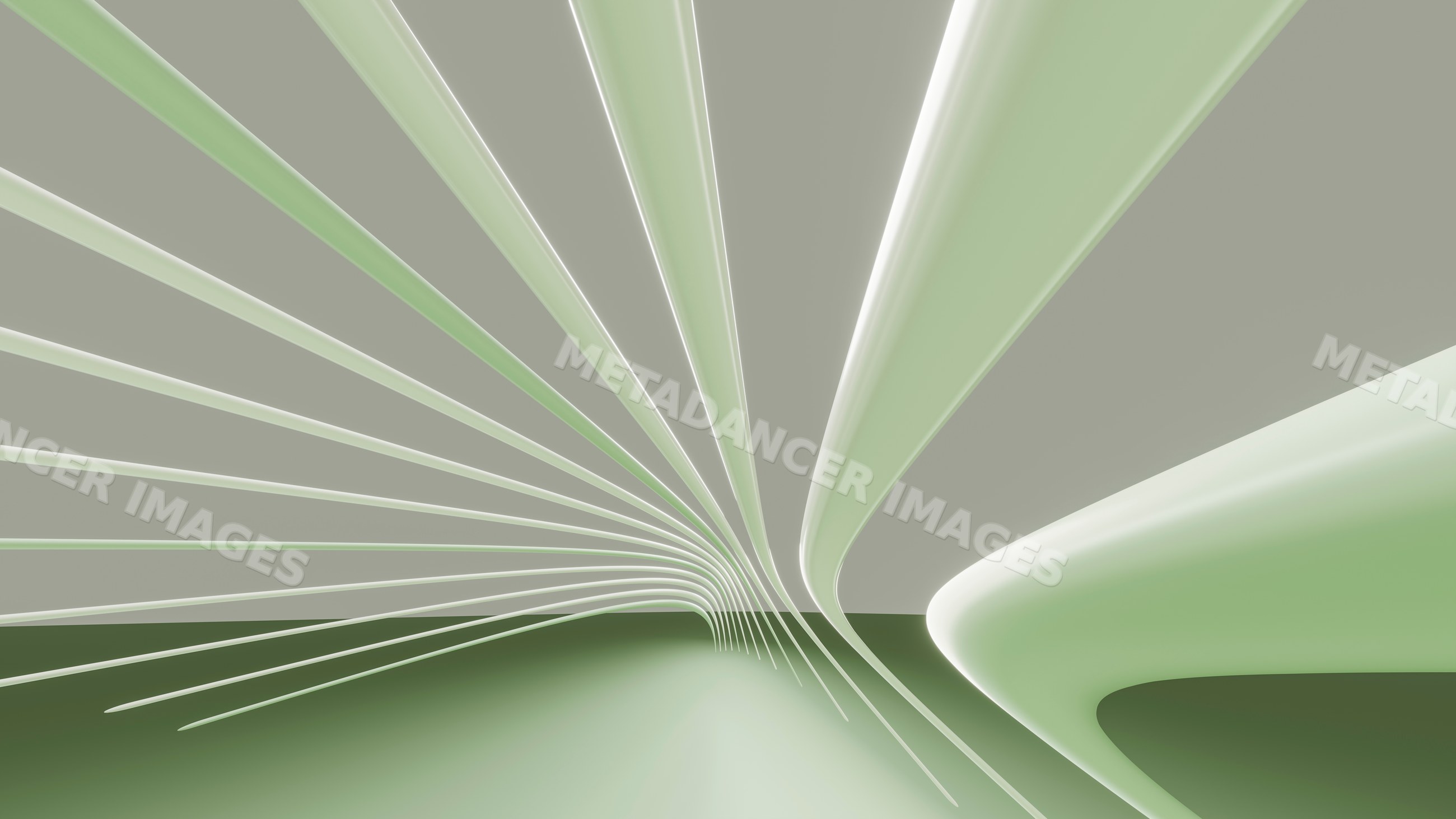 Abstract curved green and white lines in modern minimalist design