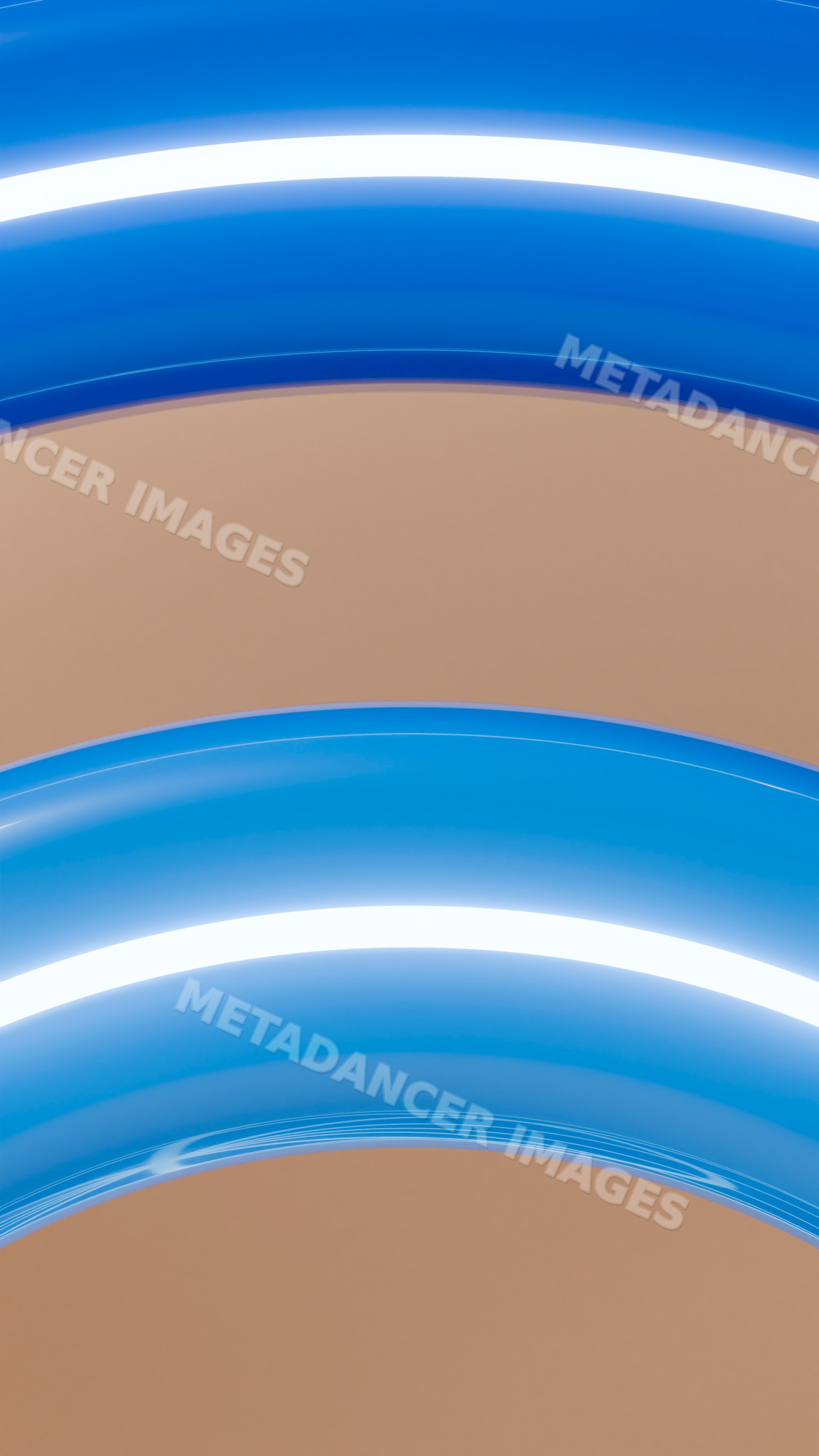Glossy blue curved rings with reflections in abstract design