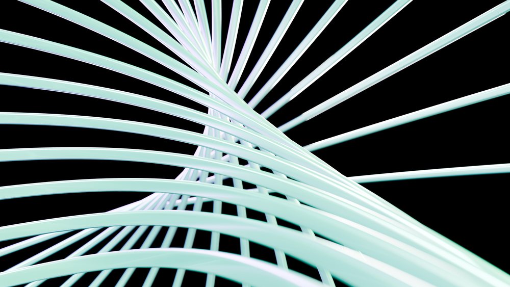Abstract digital illustration of twisted white curved tubes